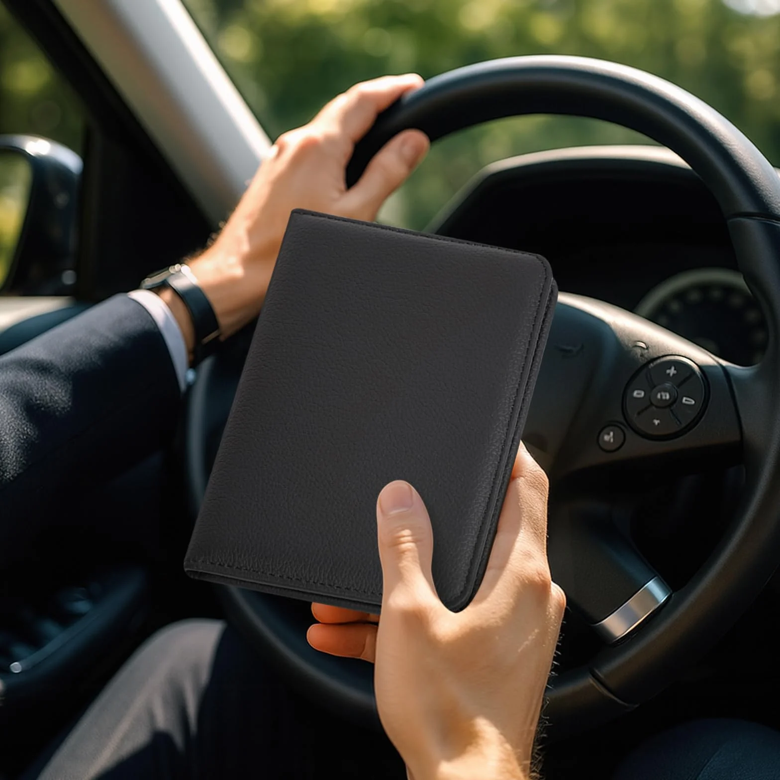 RSAquar Porta Documentos para Coche – Funda Compacta de PU para Registro del Vehículo, Seguro y Permiso de Conducir – Organizador para Guantera (Negro)