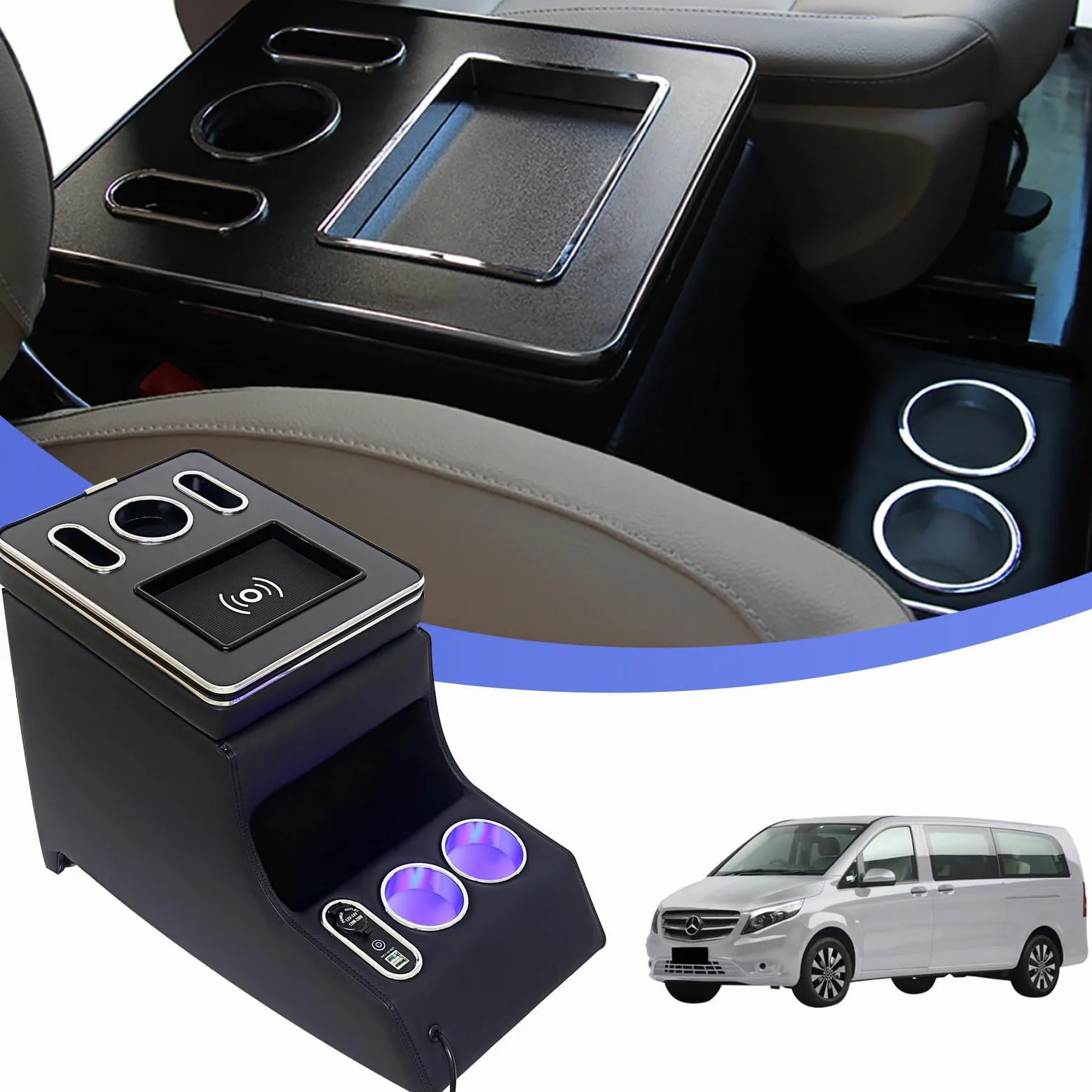 Apoyabrazos del coche Consola central caja de almacenamiento Vito accesorios con carga inalámbrica Para Benz Vito W447 2014-2025 (black,01)
