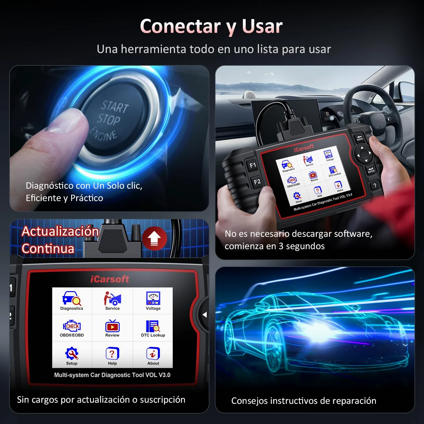 iCarsoft Vol V3.0 OBD2 Máquina Diagnosis Coche para Volvo/SAAB, Bidireccional Escáner de Todo el Sistema, 39 Funciones Reinicio, Prueba de Batería, Vin Automático, Actualizaciones de por Vida
