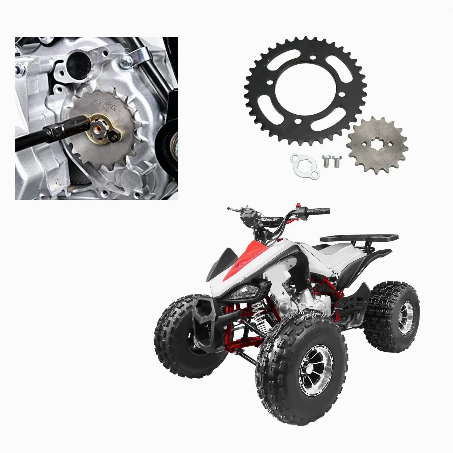 Fydun Kit de Piñón de Cadena 420, Cadena 420 155 Mm 37 Dientes Delantero 420 17 Dientes Rueda Dentada Trasera Tratamiento Térmico Universal Reemplazo para Minimotos ATV Go Kart de 50 a 125
