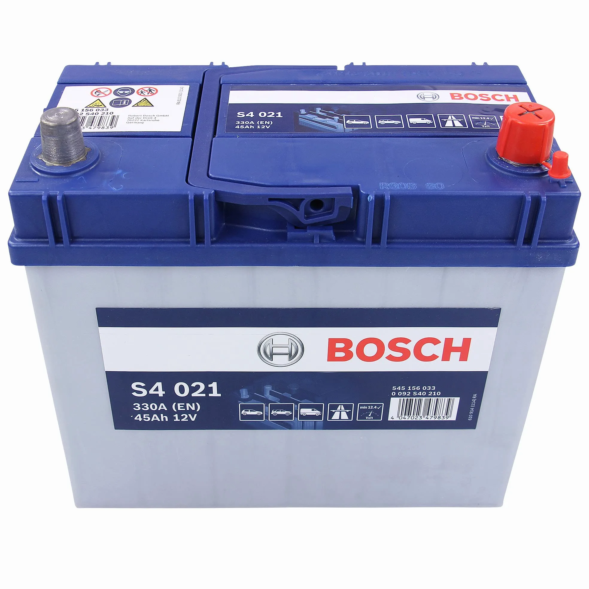 BOSCH Batería 45, Ah 330, A/EN 0 092 S40 210 L 238mm B 129mm H 227mm Compatible con TESLA Model 3 5YJ3, TOYOTA Yaris Hatchback P13, KIA CEE'D SW ED, MAZDA 2 Hatchback DE, DH3