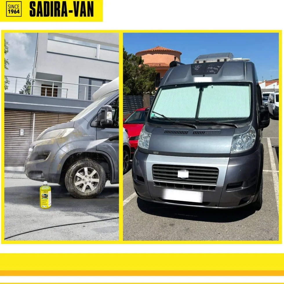 SADIRA VAN Jabón concentrado para autocaravanas 1 L. Limpieza impecable y protección duradera contra marcas de cal en cristales y fibra. Accesorio de mantenimiento de autocaravanes