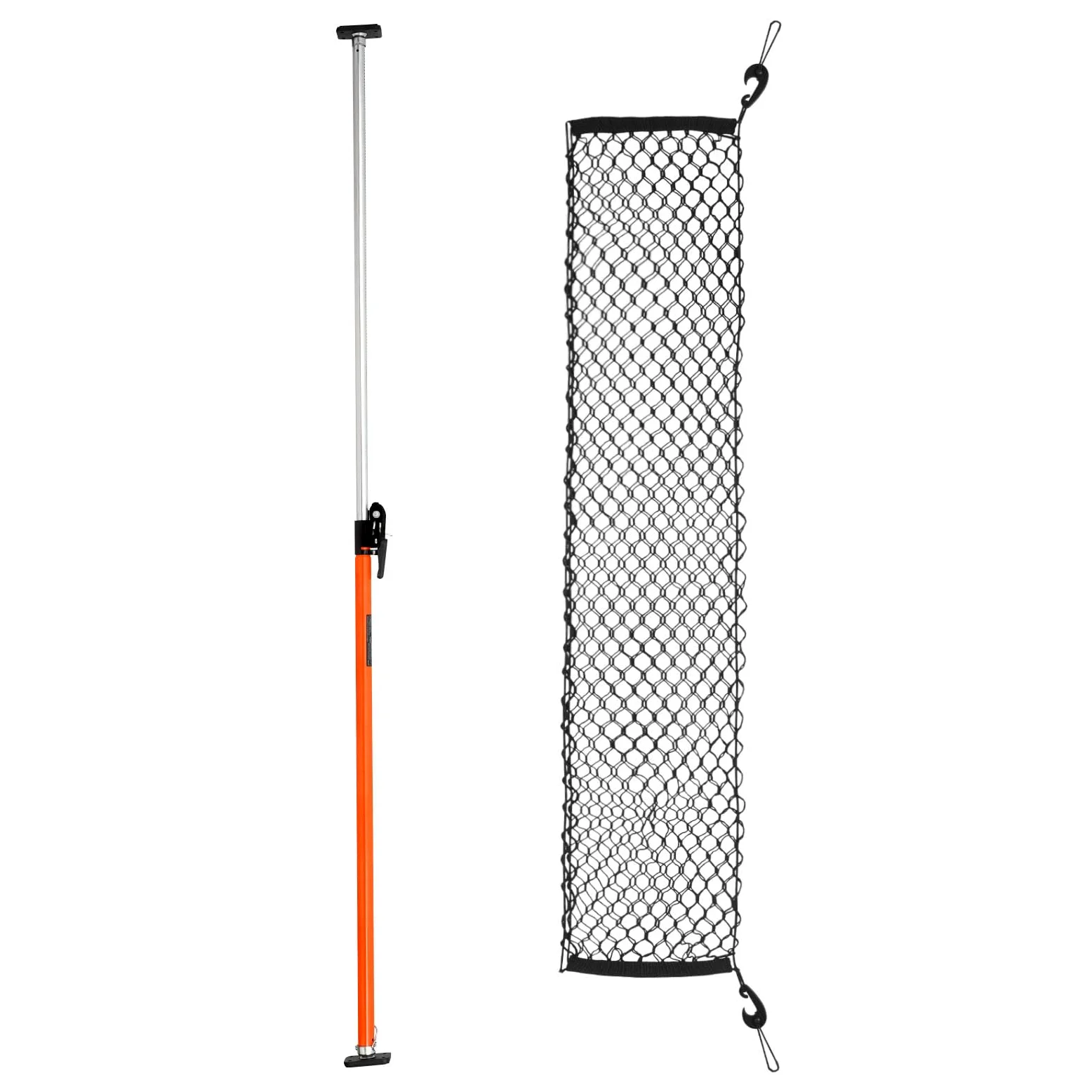 VEVOR Barra de Carga con Telescopio de Trinquete, Longitud Ajustable 1016-1854 mm, Estabilizador de Carga de Acero con Almohadillas Antideslizantes y Malla, para Camionetas y Minivans, Naranja