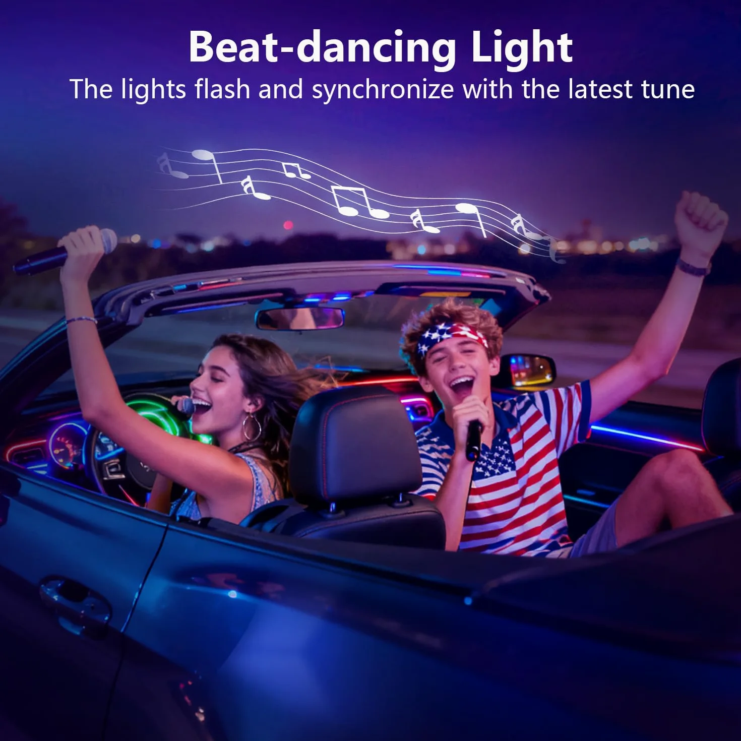 Tiras de luz LED para coche con control de aplicación inteligente de 4 hilos, kit de 72 luces LED multicolor con sincronización de música para coches, camiones, SUV a través de encendedor de