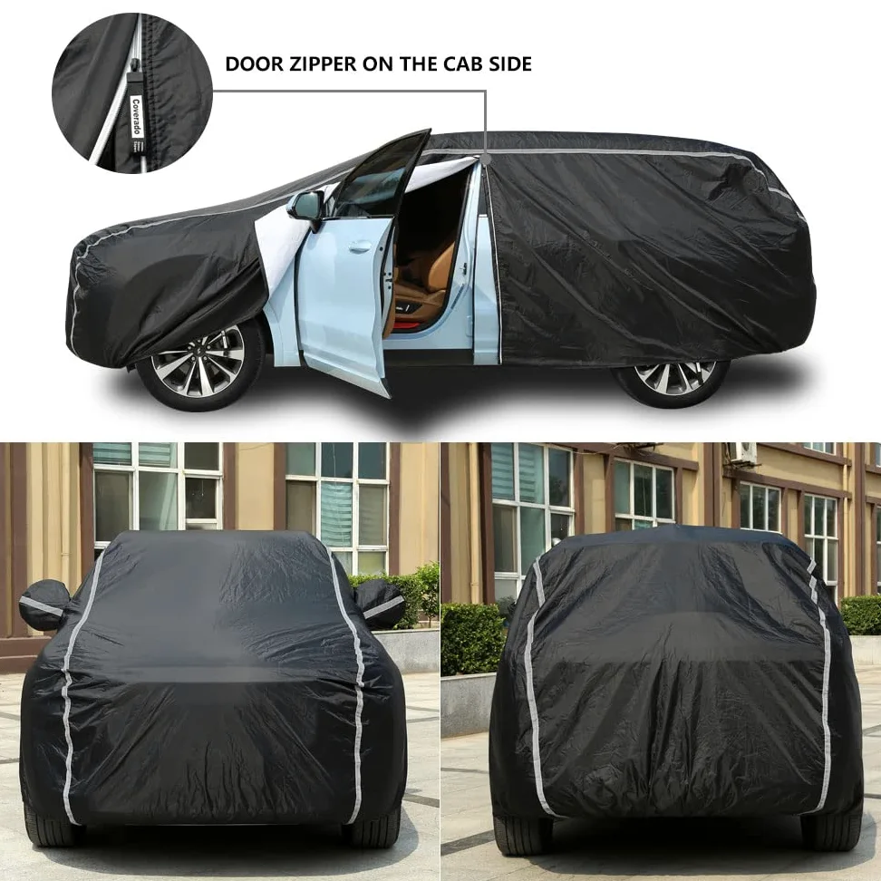 Coverado - Funda Impermeable para automóvil, para Todo Tipo de Clima, protección UV con Puerta de Cremallera, Respaldo de algodón, protección contra Granizo, Resistente al Viento, Ajuste Universal