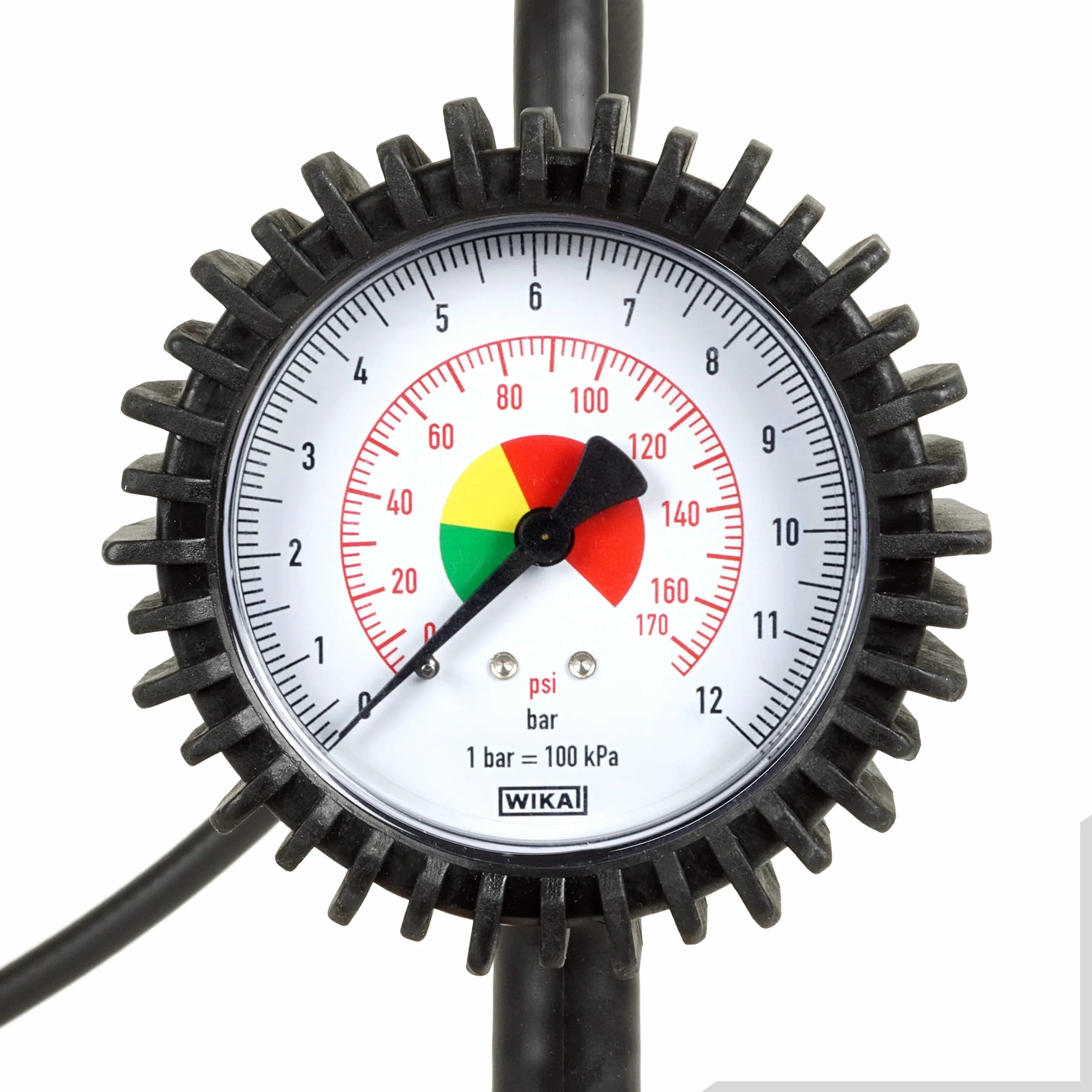 GAV Manometro Presion Neumaticos y Inflador Ruedas Profesional con Medidor WIKA para Compresor de Aire - Coche, Moto, Bicicleta, Camión (80mm Standard BAR PSi)