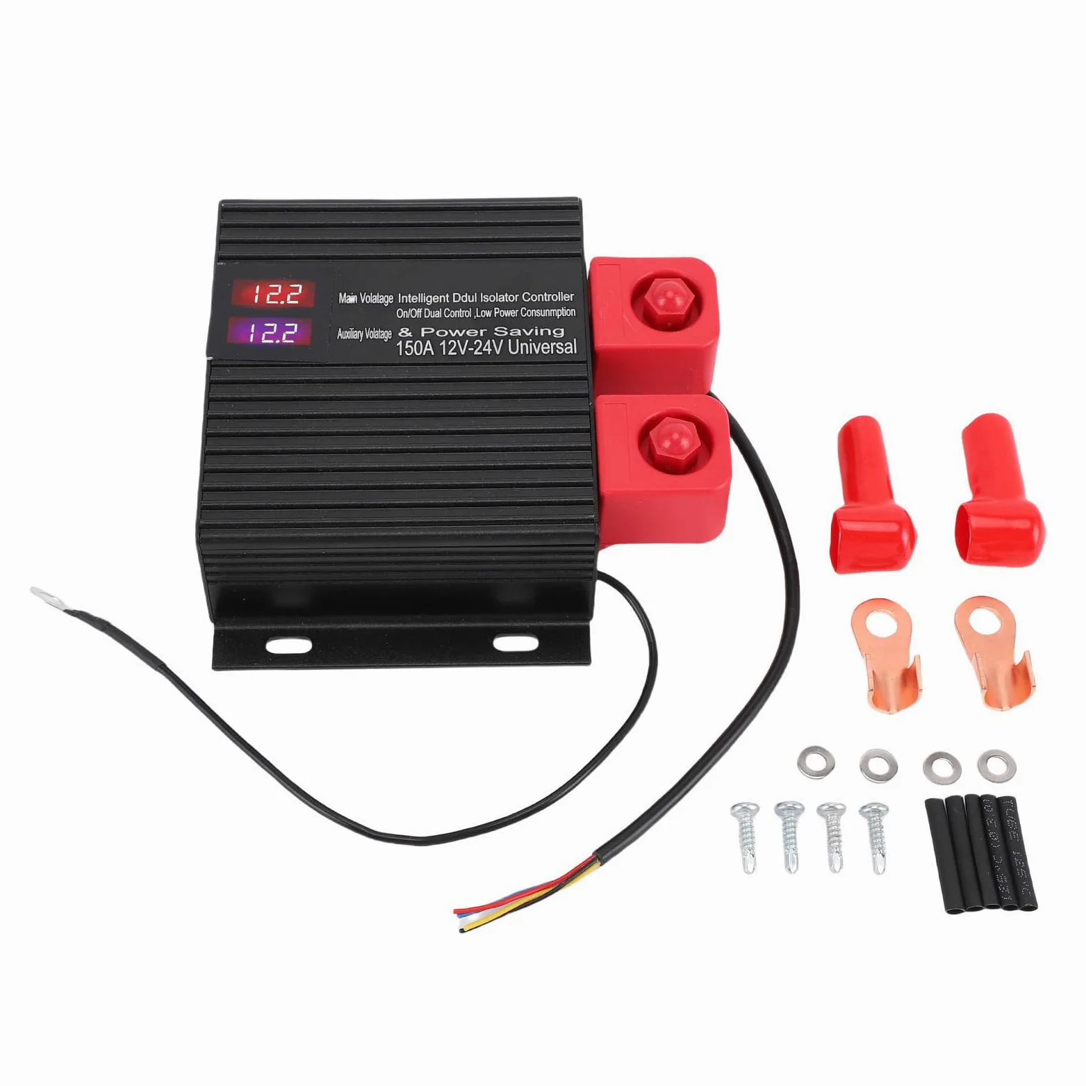 RiToEasysports Aislador Inteligente de Batería Dual, VSR Inteligente de 12 V 24 V en Aleación de Aluminio, Pantalla de Voltaje LCD, Desconexión Automática de 5 Segundos, Arranque de Emergencia, para