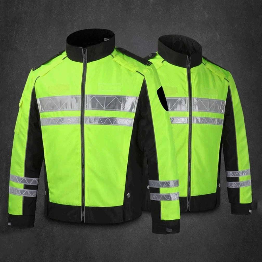 Ropa de Trabajo Chaleco Traje reflectante de ciclismo, chaqueta de seguridad de tela oxford a prueba de agua reflexivo de alta visibilidad fluorescente amarillo Chaleco de Seguridad Reflectante Alta (