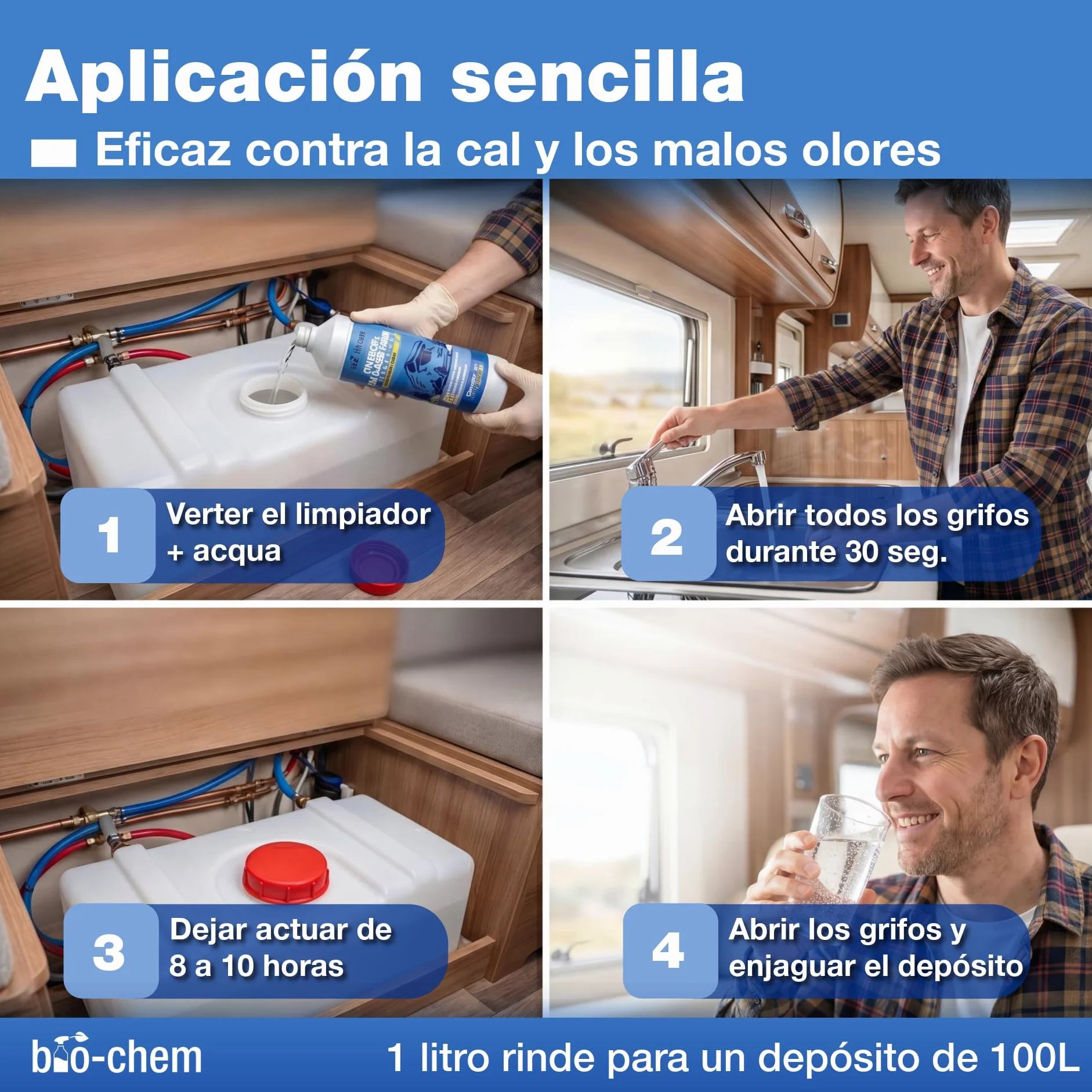 bio-chem - Limpiador de depósitos de Agua Dulce 2 x 1L - Mantenimiento de depósitos de caravanas y autocaravanas - Productos y Accesorios para campistas