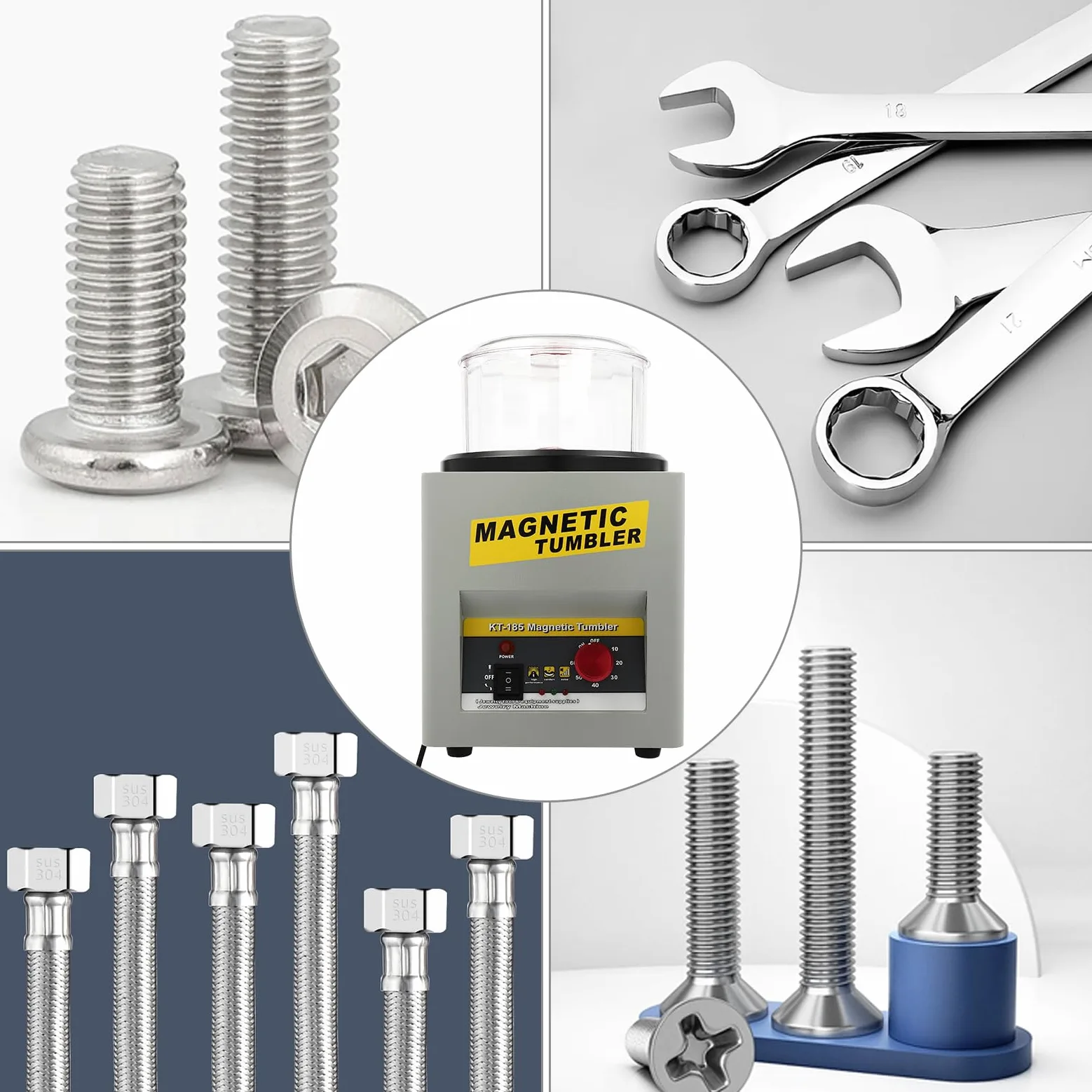 Pulidora magnética de rodillo, máquina de acabado magnético reversible, pulidora de joyas con control de tiempo, adecuada para talleres y pequeños proyectos de joyería
