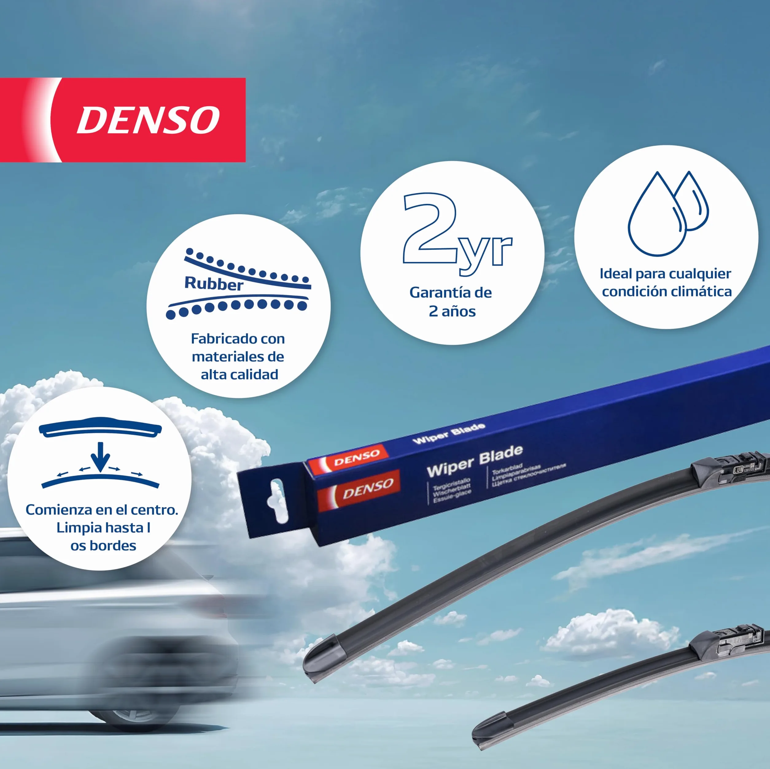 Kit de Escobillas Limpiaparabrisas Planas DENSO (DF-425), 2 Unidades 680/350mm – Vehículos con volante a izquierda – Silenciosas y Duraderas con Diseño Aerodinámico – Escobillas Limpiaparabrisas OEM