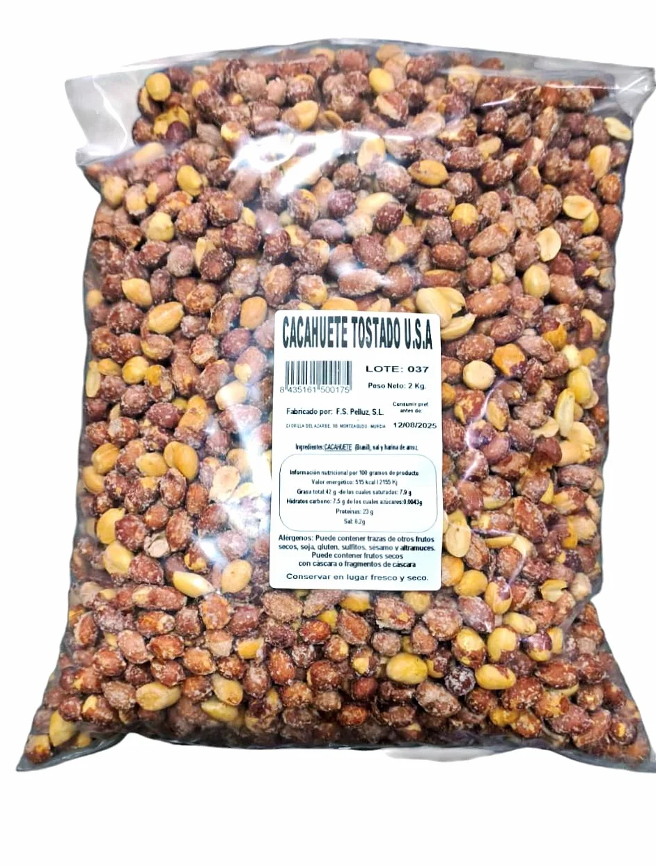 Cacahuetes Tostados con Sal 2 Kg Pelluz - Cacahuetes Pelados Tostados