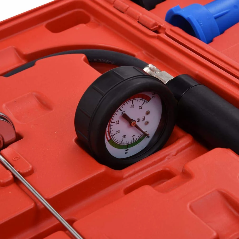 Mangloder - Comprobador de presión para sistemas de refrigeración y tapa del radiador, 18 piezas para vehículos, prueba de fugas, rango de medición 0-2,5 bar, inoxidable, alta calidad, práctico