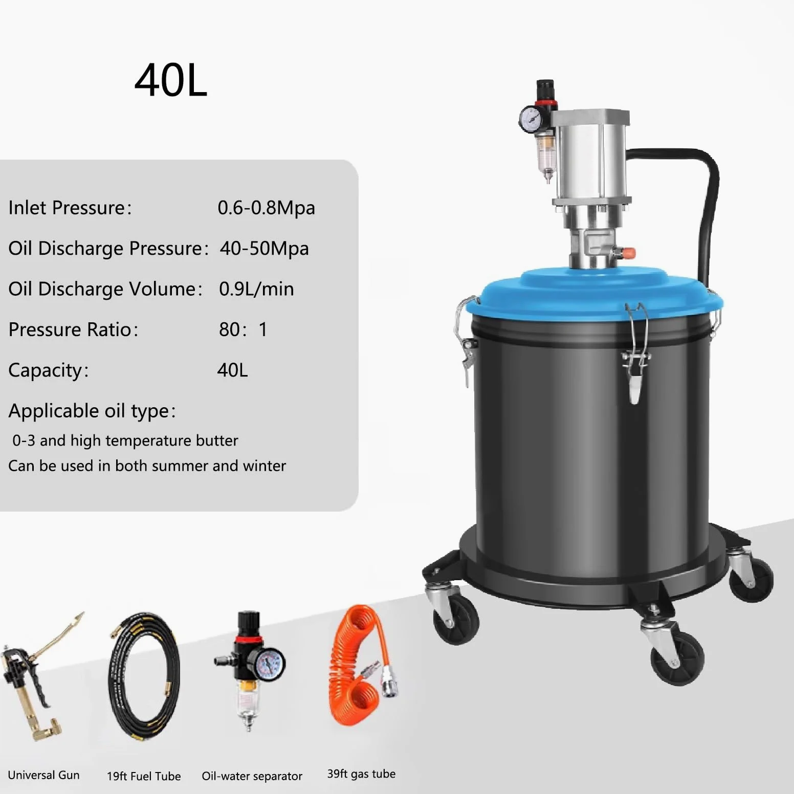 Bomba de grasa para tambores de 5 galones, relación de presión 80:1, compatible con altas temperaturas, ideal para mantenimiento y lubricación de máquinas