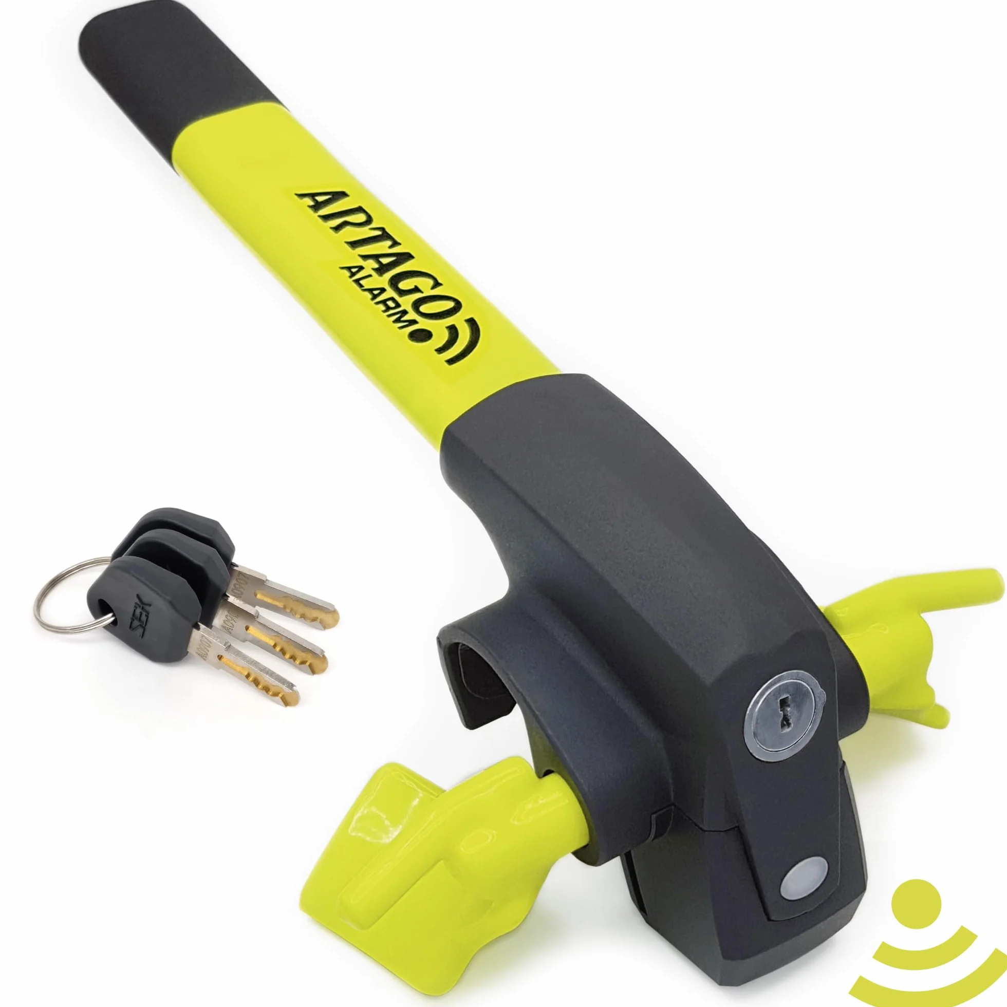 ARTAGO 870 Antirrobo Coche Alta Gama, Barra Antirrobo 2en1 | Alarma Inteligente, 120dB, LED Oscuridad, Warning Disuasorio | Bloqueo Volante Más Seguro Alrededor de un Radio, Mejor Cepo Coche SUV Auto