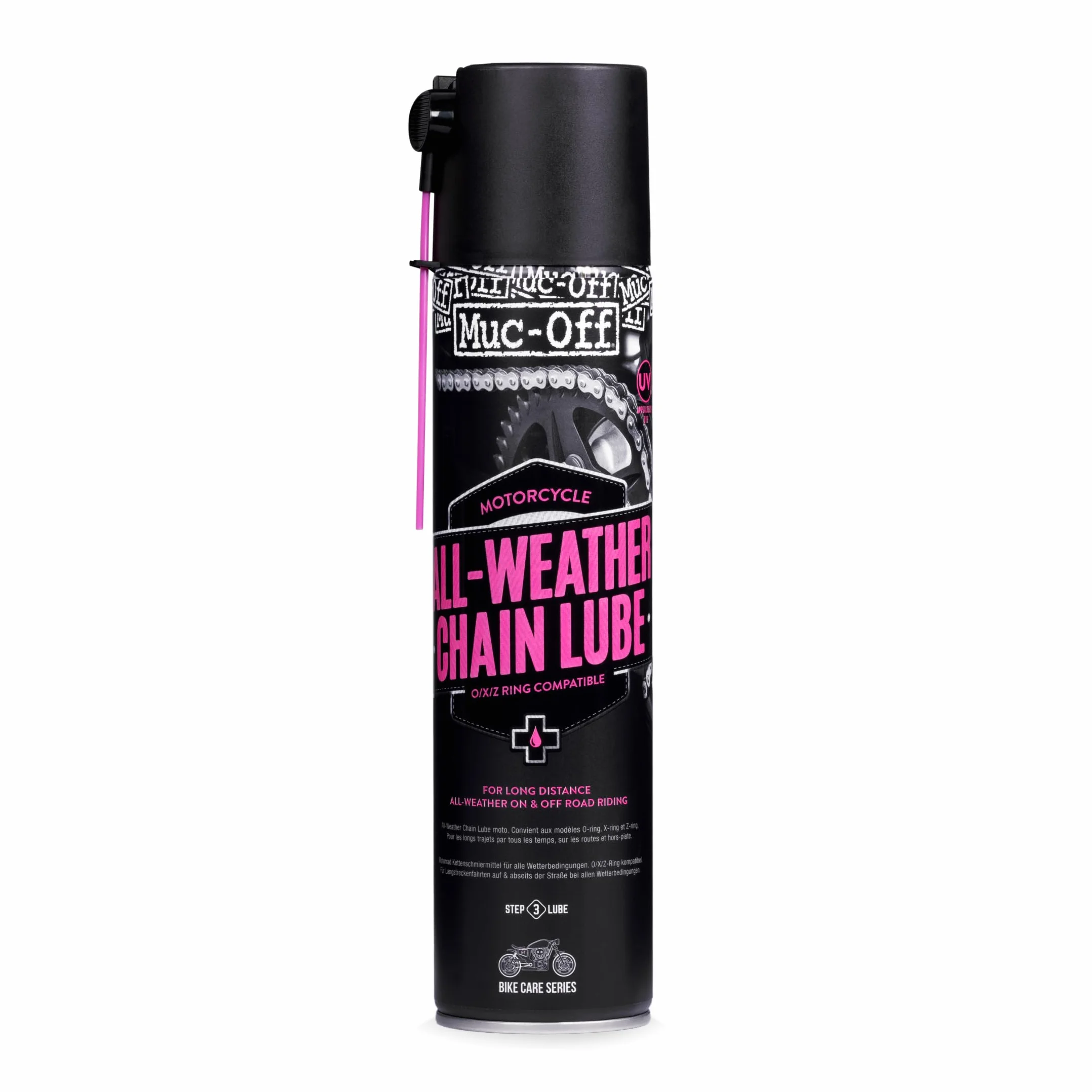 Muc-Off Lubricante de Cadena de Moto para Todos los Climas, 400 Ml - Spray Lubricante para Cadena de Moto - Formulado para Todas las Condiciones Climáticas