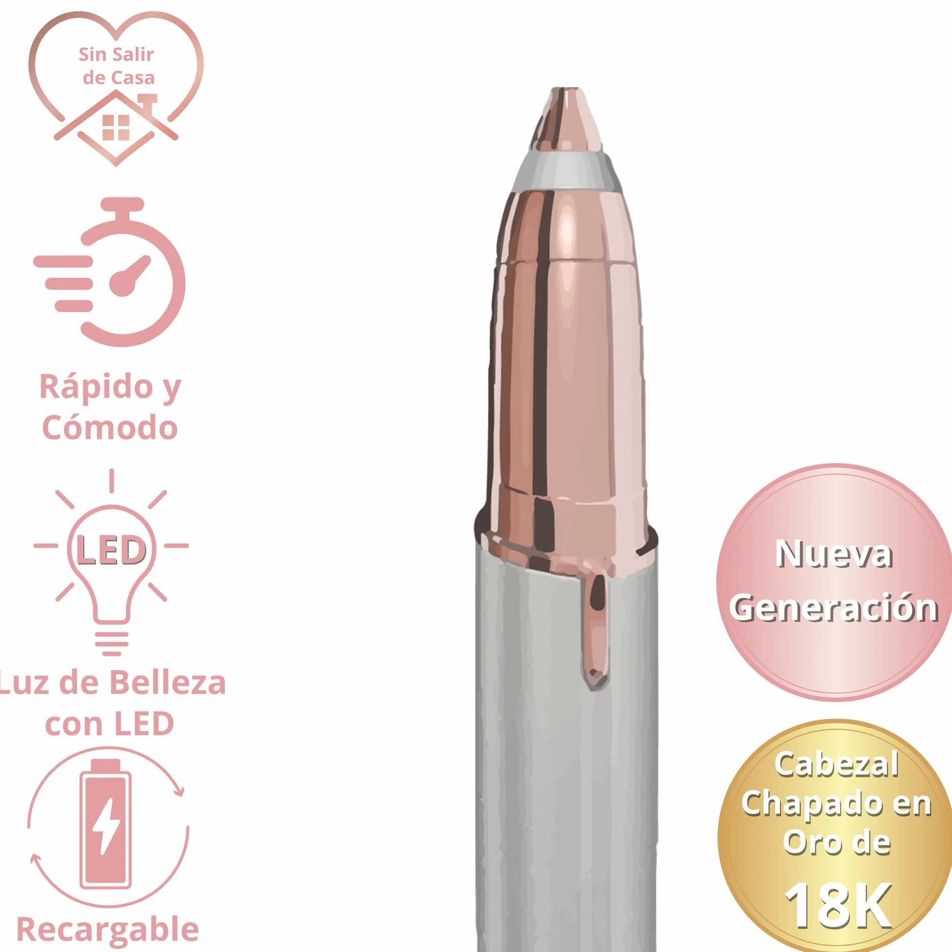 Finishing Touch Flawless Depiladora de Cejas Indolora, Cabezal Hipoalergénico chapado en oro de 18 Quilates, Blanco