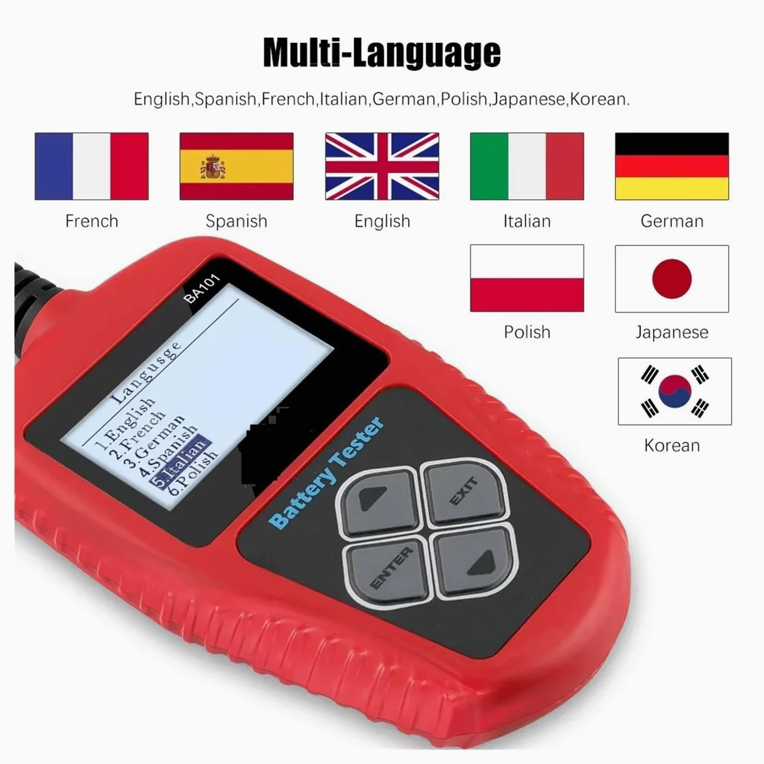 Comprobador de baterías de Coche, Probador de batería Coche BA101 12 V, analizador, comprobador Carga automotriz, Circuito 100-2000 CCA, herientas diagnóstico