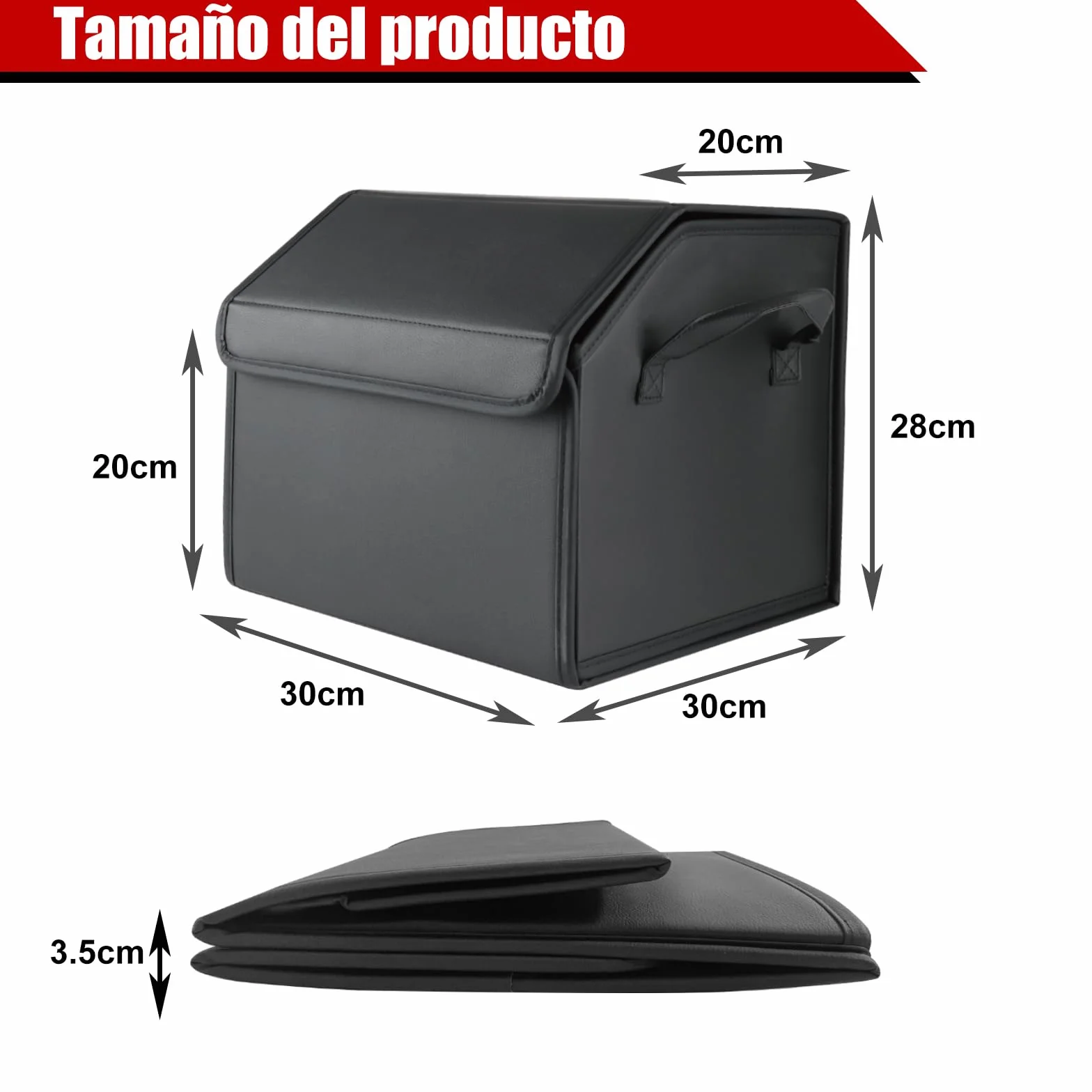Organizador de Maletero Plegable de PU – Caja de Almacenamiento Multiuso para Coche, SUV y Camión – Gran Capacidad – Base antideslizante – Impermeable