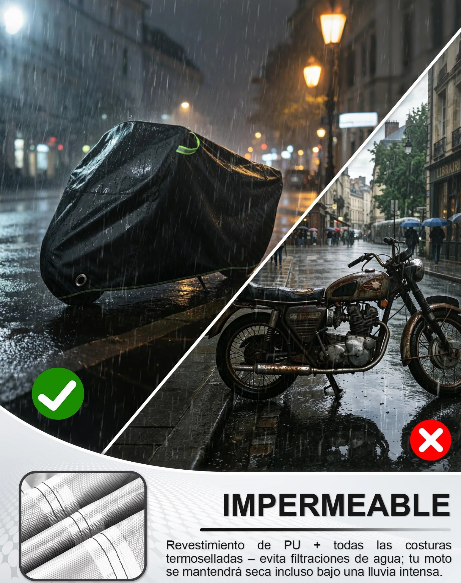 Funda Moto Impermeable 420D Oxford (225cm) - Cubierta Exterior Anti-UV y Viento, con Orificios para Candado e Tiras Reflectantes, per BMW GS, Africa Twin, Tiger (225 * 95 * 125cm)