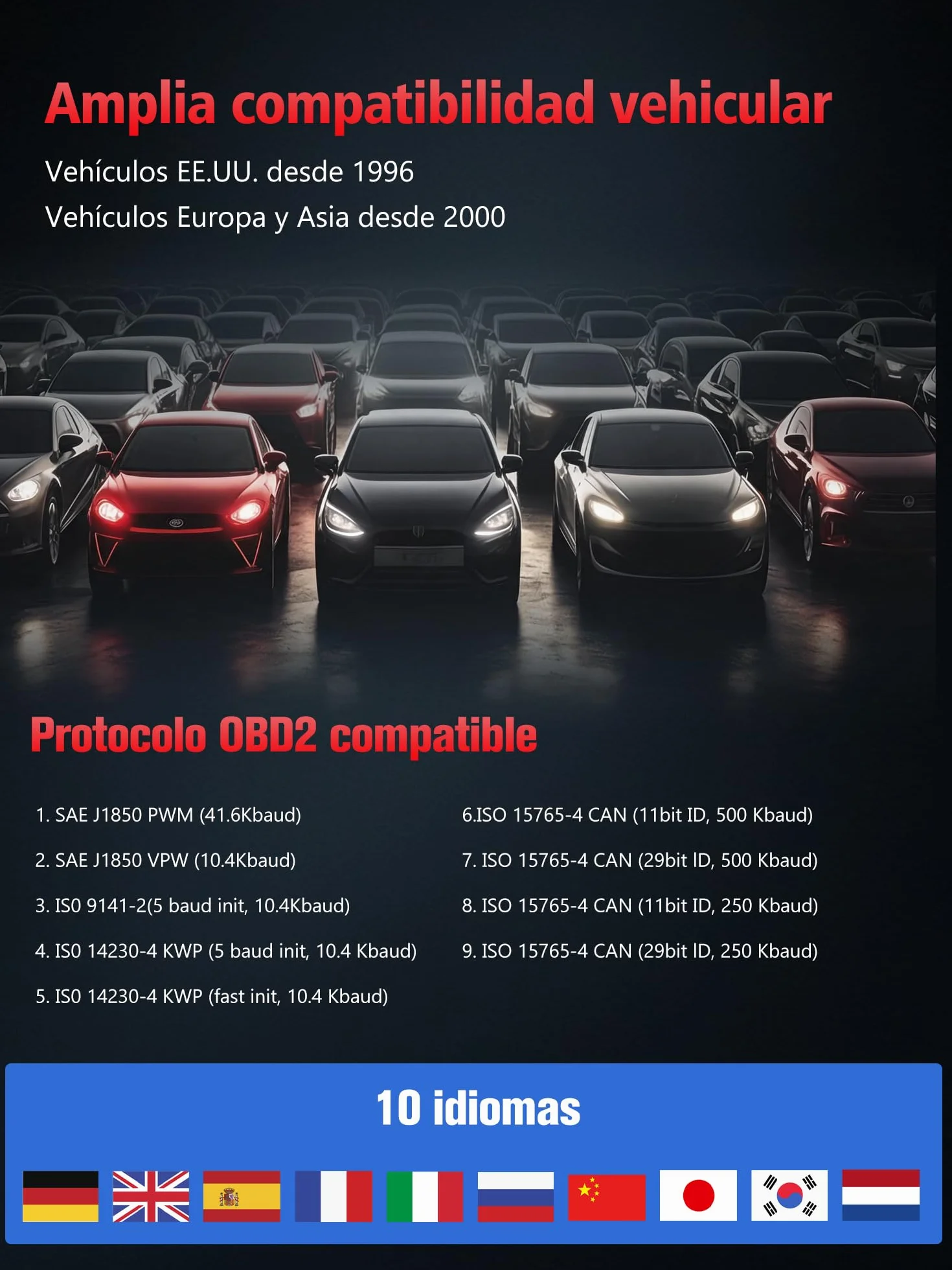 OBD2 Diagnosis Coche Scanner OBD: EOBD maquina Diagnóstico Coche en Español - Scanner OBD2 Multimarca Vehículos con Prueba de Batería - Lector Códigos Fallos Motor Autos Completas OBDII Funciones