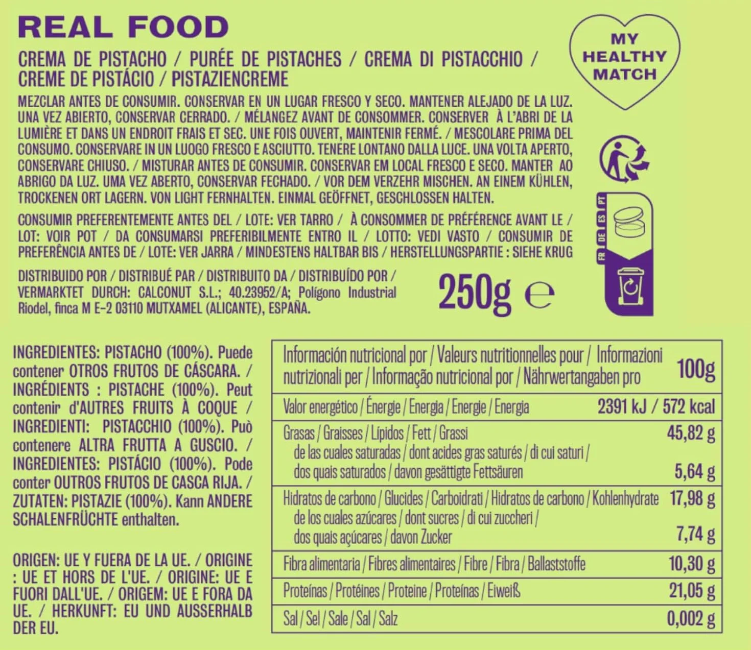 Nut&me Crema de Pistacho 250 g 100% Pistacho Sin Azúcares Añadidos Vegano Sin Gluten Keto