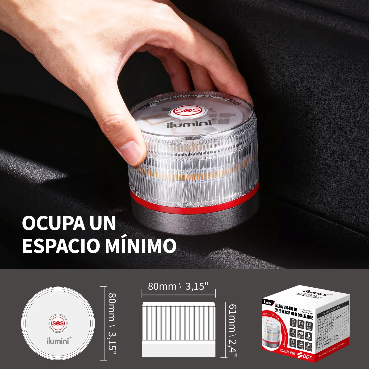 luz de emergencia V16,certificada y homologada por la DGT3.0, con funcionalidad de geolocalización IoT versión 3.0, incluye SIMs datos para 12 años y batería, cumple con la normativa de 2026 (2, gris)