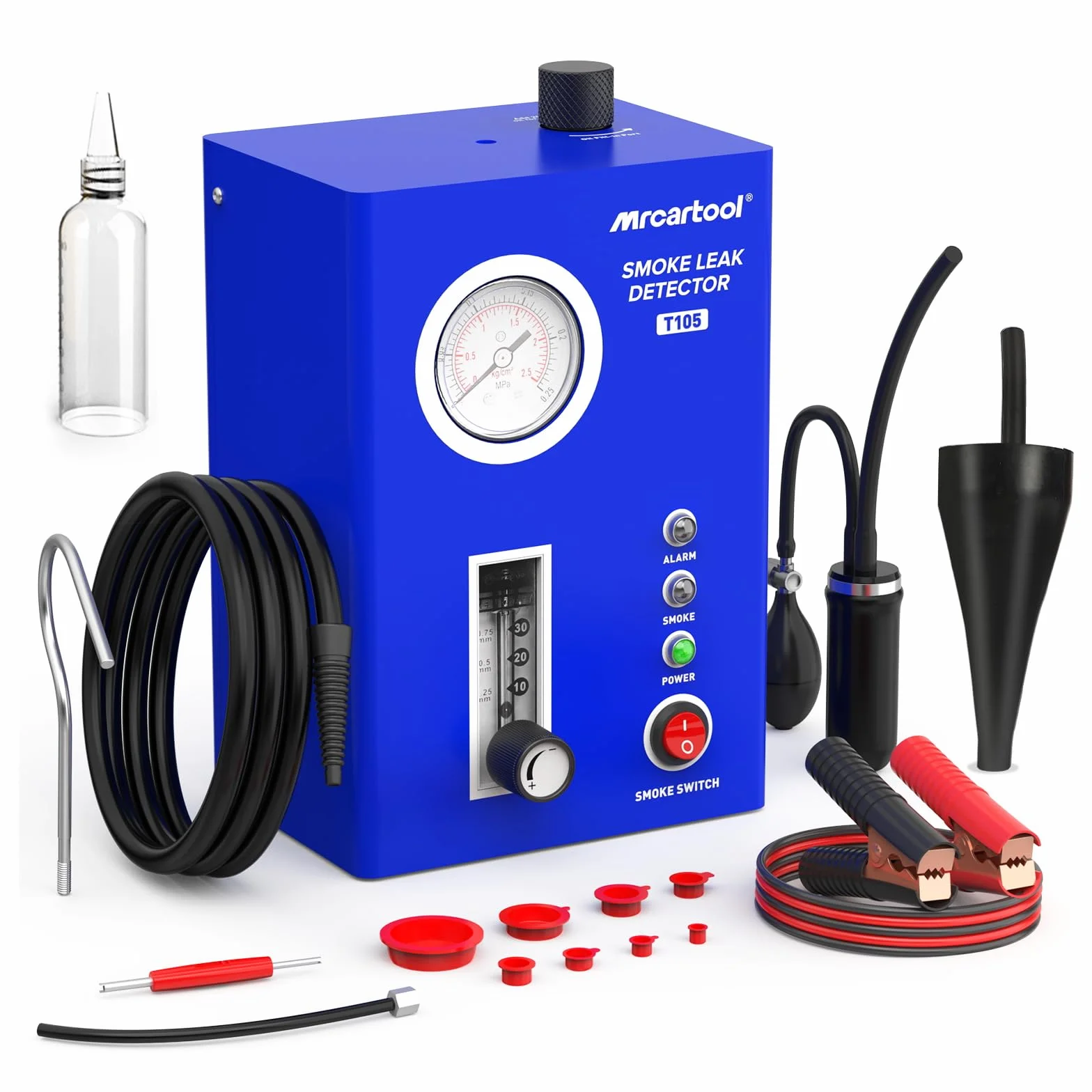 PLAYOCCAR Máquina de Humo, detección de Fugas automática, EVAP con Bomba de Aire integrada y manómetro, 12 V para tuberías, Fugas de Combustible y vacío, Todos los Coches.