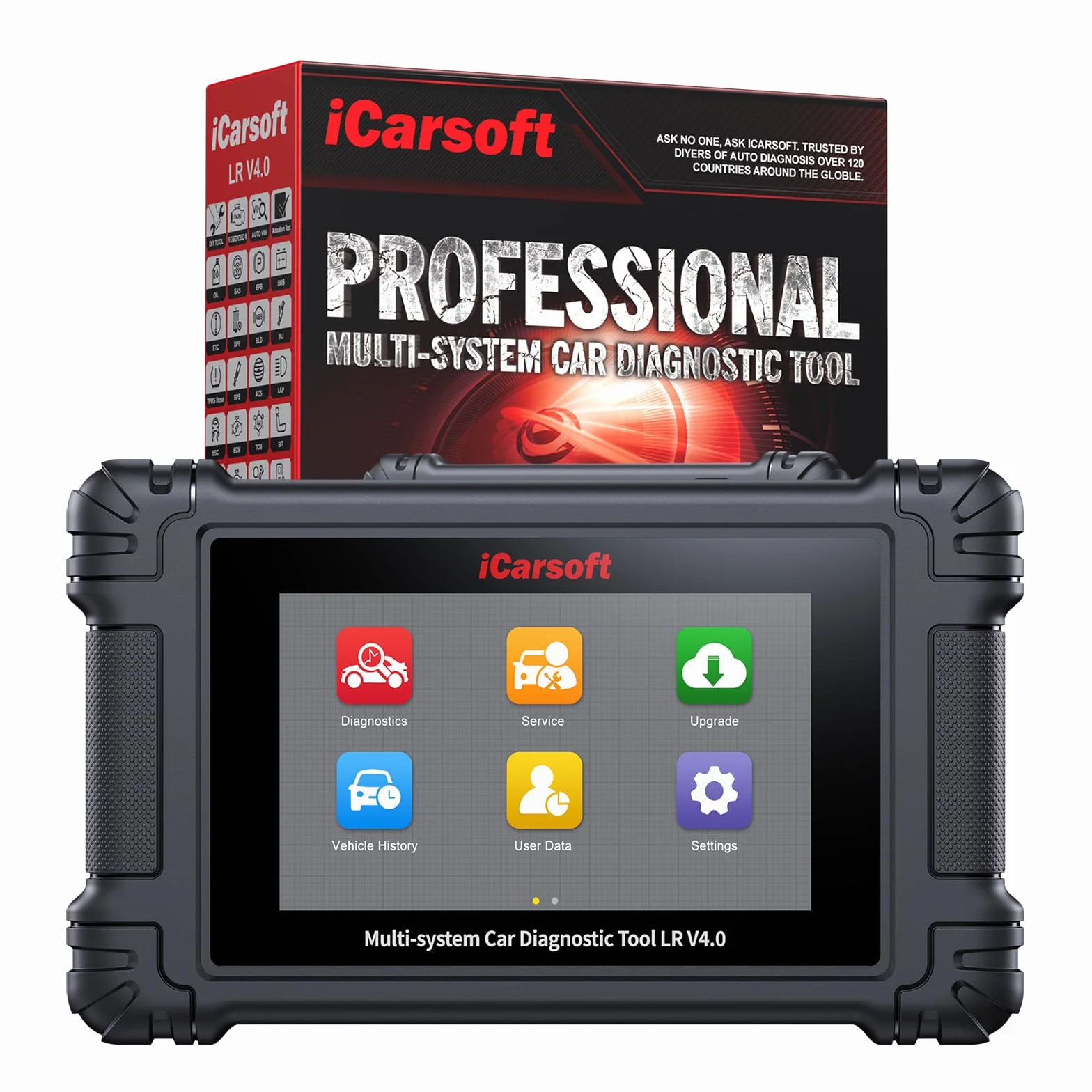 iCarsoft LR V4.0 Máquina Diagnosis Coche para Land Rover/Jaguar+ 2 Marcas Opcionales, Escáner OBD2 Bidireccional de Todo el Sistema, 37+ Funciones Reinicio, Vin Automático, Actualización WiFi por Vida