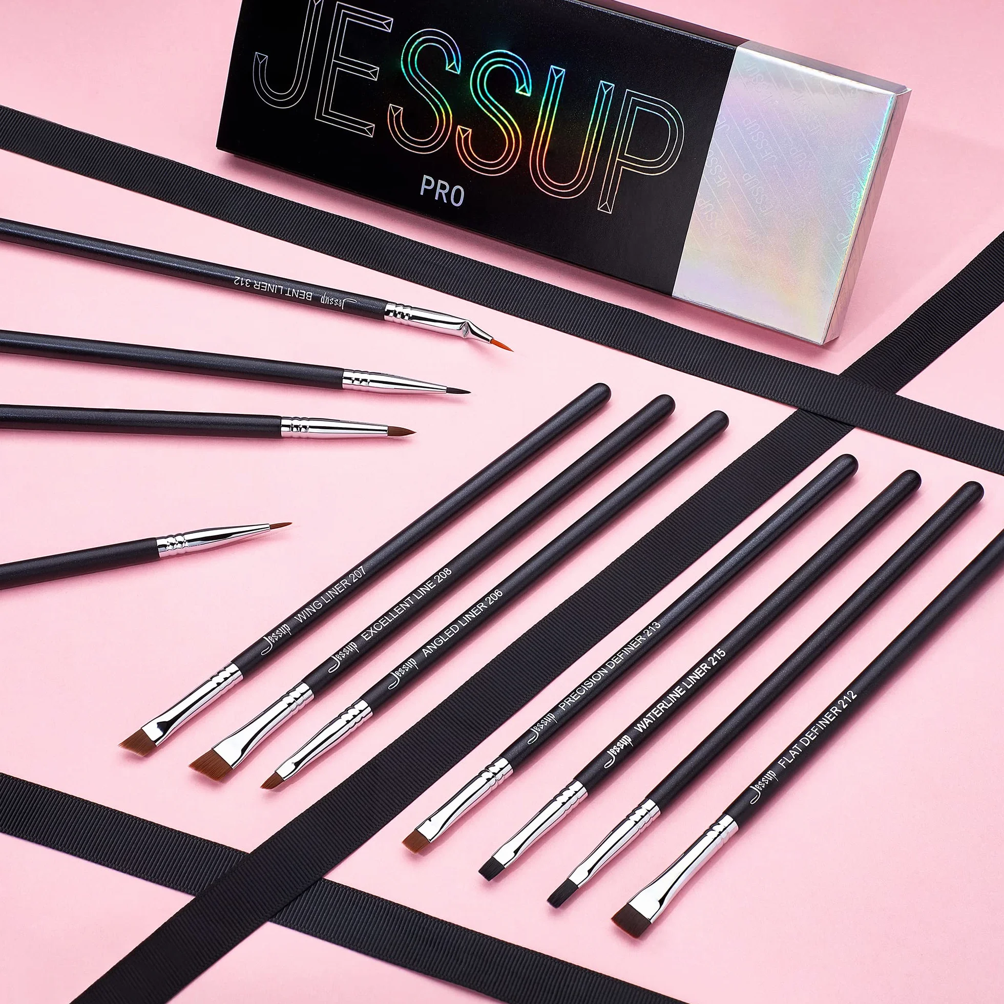 Jessup brochas de maquillaje ojos para delineador, 11pcs set de pinceles maquillaje ojos profesionales definir planos en ángulo con punta de lápiz doblada ultrafina para delineador precisión,T324