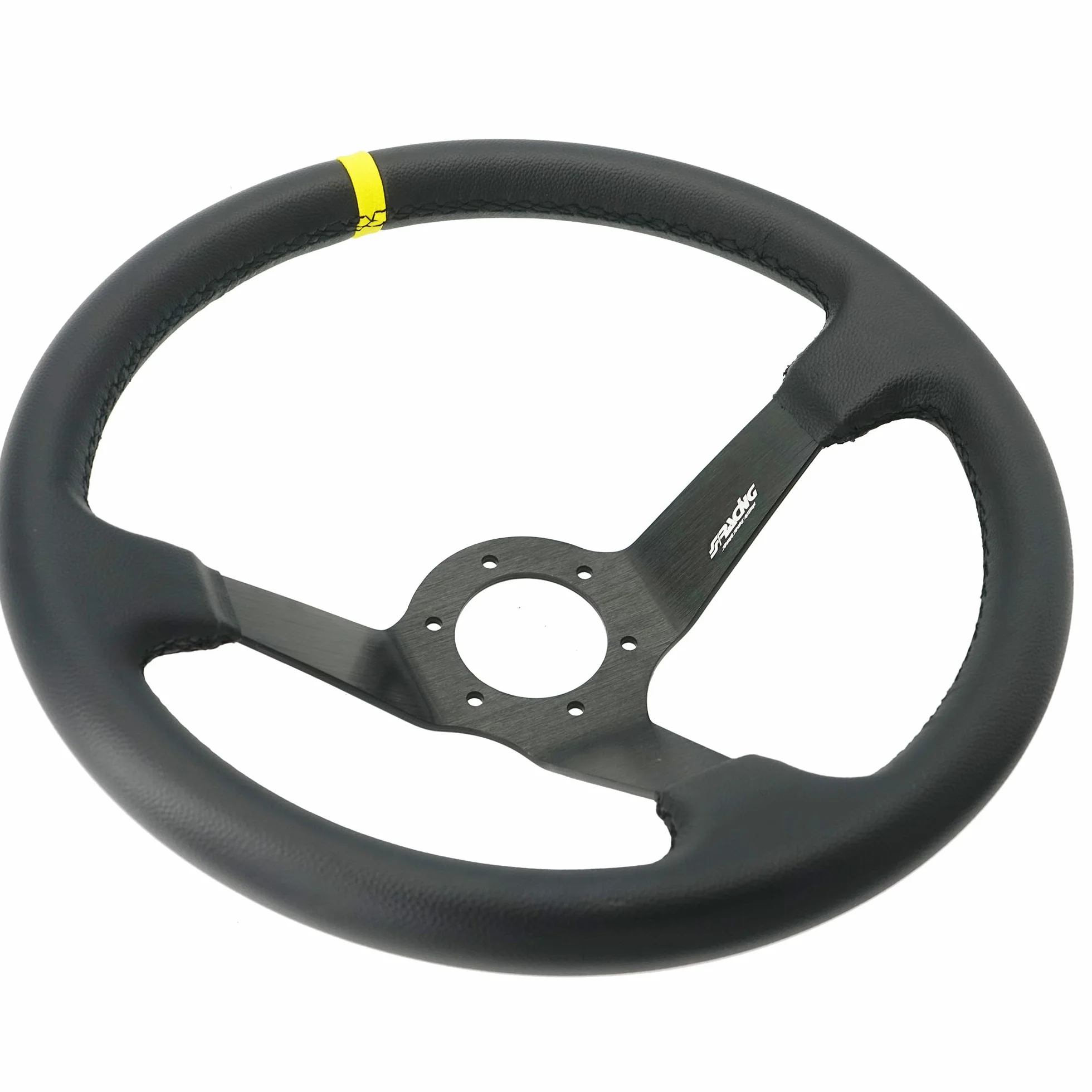 Simoni Racing Volante Deportivo Carrera 350mm - Cuero Negro (Deep Dish - 95mm)