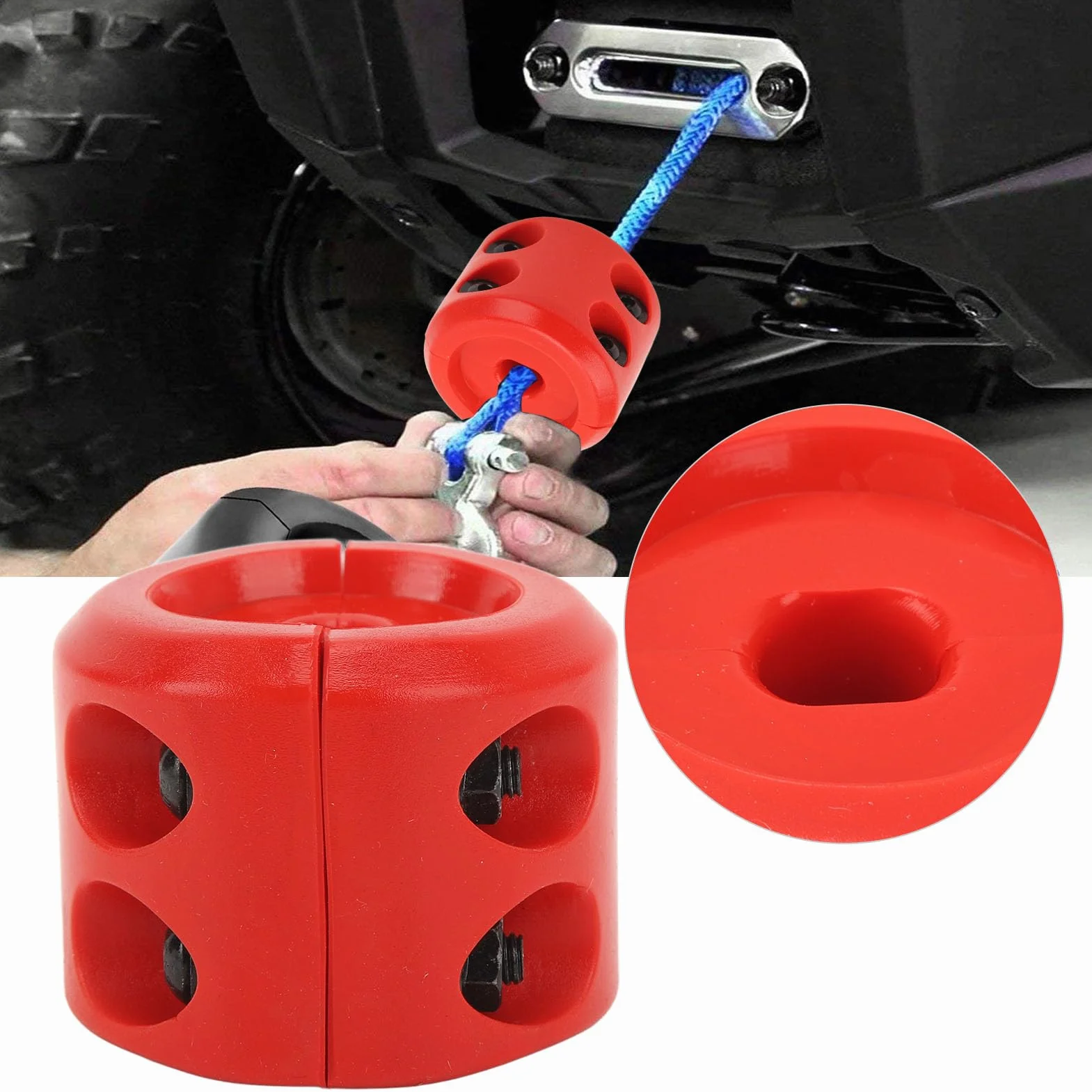 Tope de gancho para cable de cabrestante con llave hexagonal ATV, UTV, SUV, ORV o camión ORV (rojo)