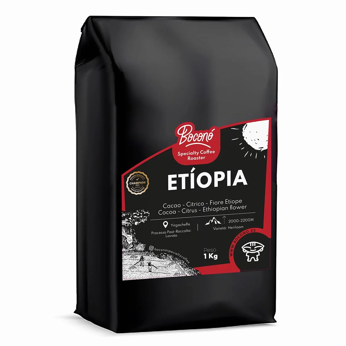 Café de especialidad en grano de Etiopia Boconó Arábica Tueste Natural 1 kg