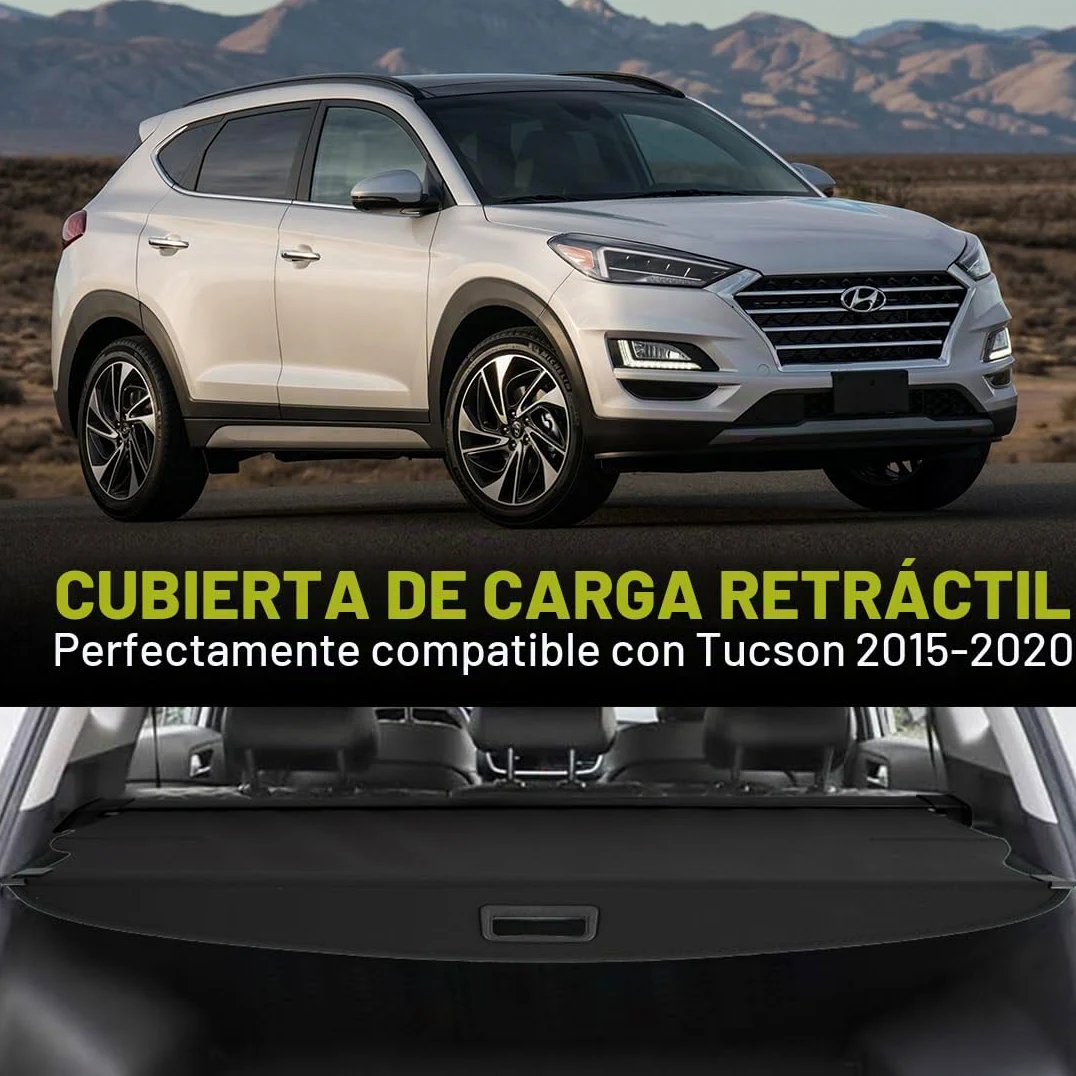 Cubierta de Carga Retráctil, Pantalla Retráctil para Maletero Negra compatible con Tucson 2016 2017 2018