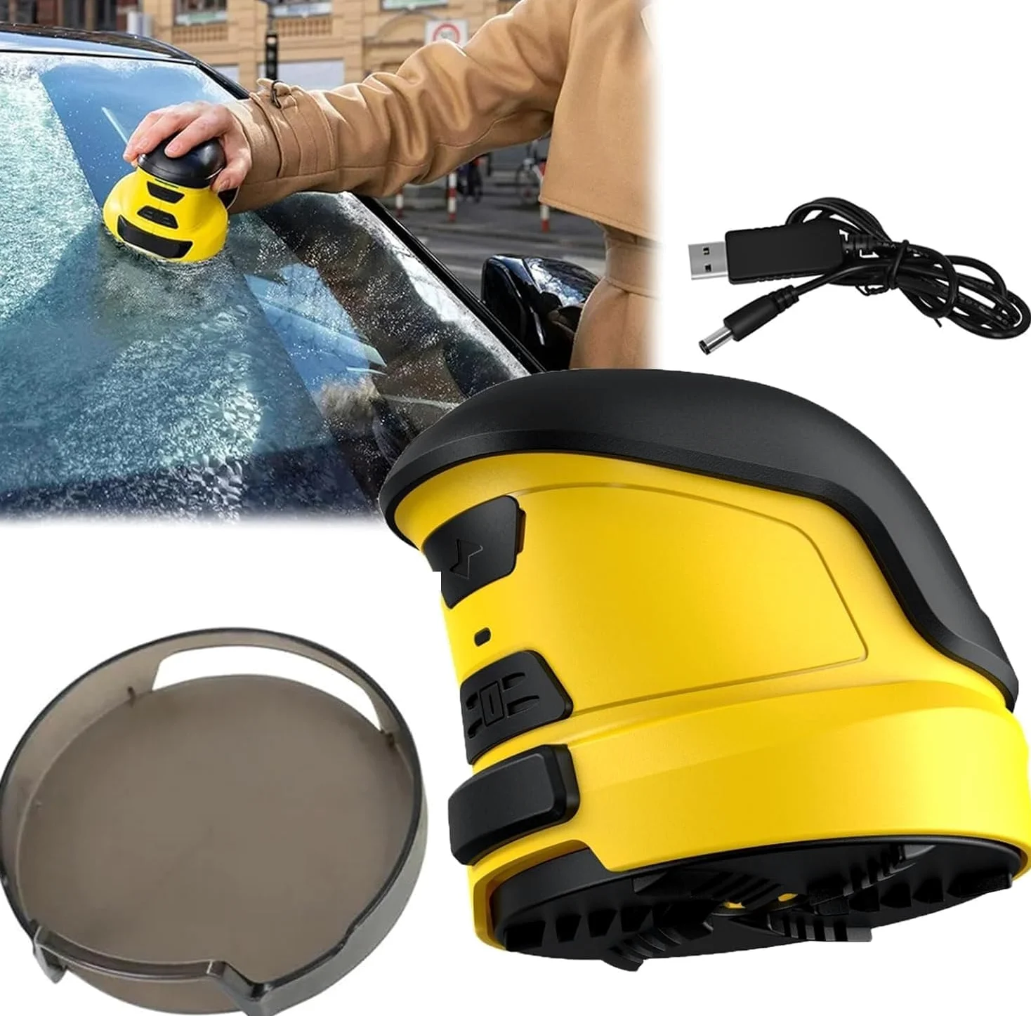 Rascador de hielo inalámbrico | Removedor de nieve recargable por USB para parabrisas de coche | Disco giratorio para una rápida limpieza de nieve