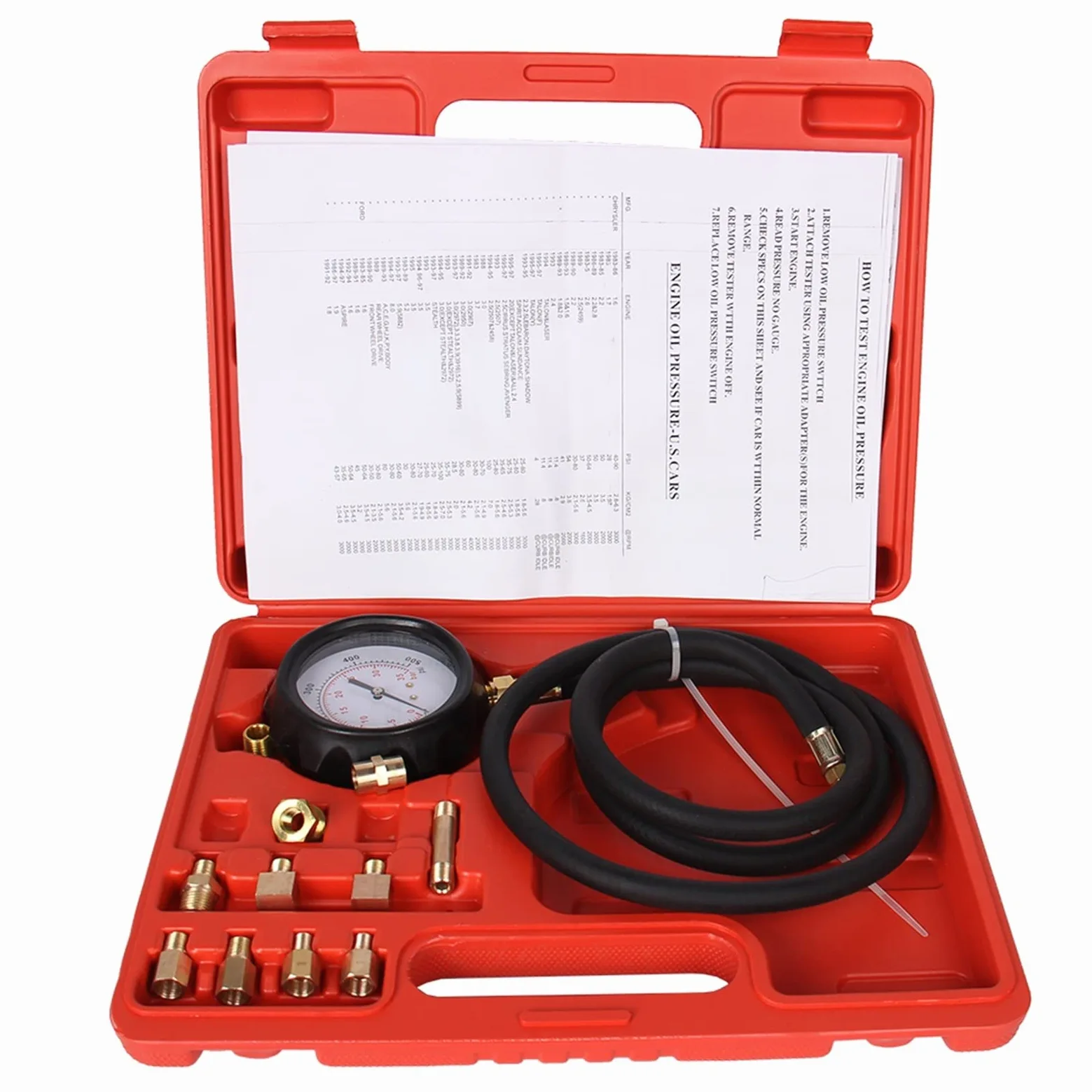Medidor de prueba de presión de aceite de motor de transmisión automática de 12 piezas TU-11A Kit de prueba de diagnóstico 0-500PSI Portátil y práctico