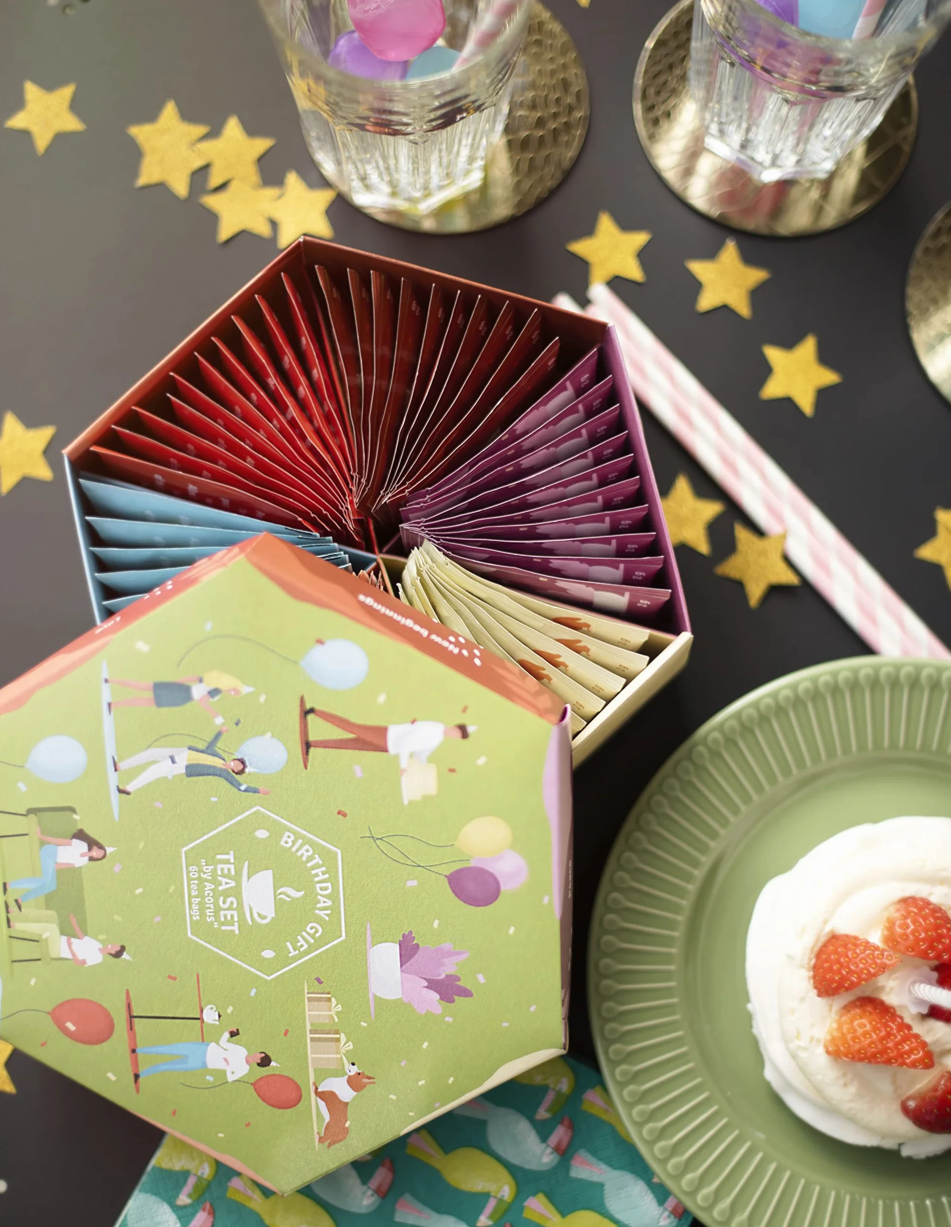 ACORUS Surtido de té de regalo de cumpleaños 6 sabores 60 bolsitas de hierbas y frutas