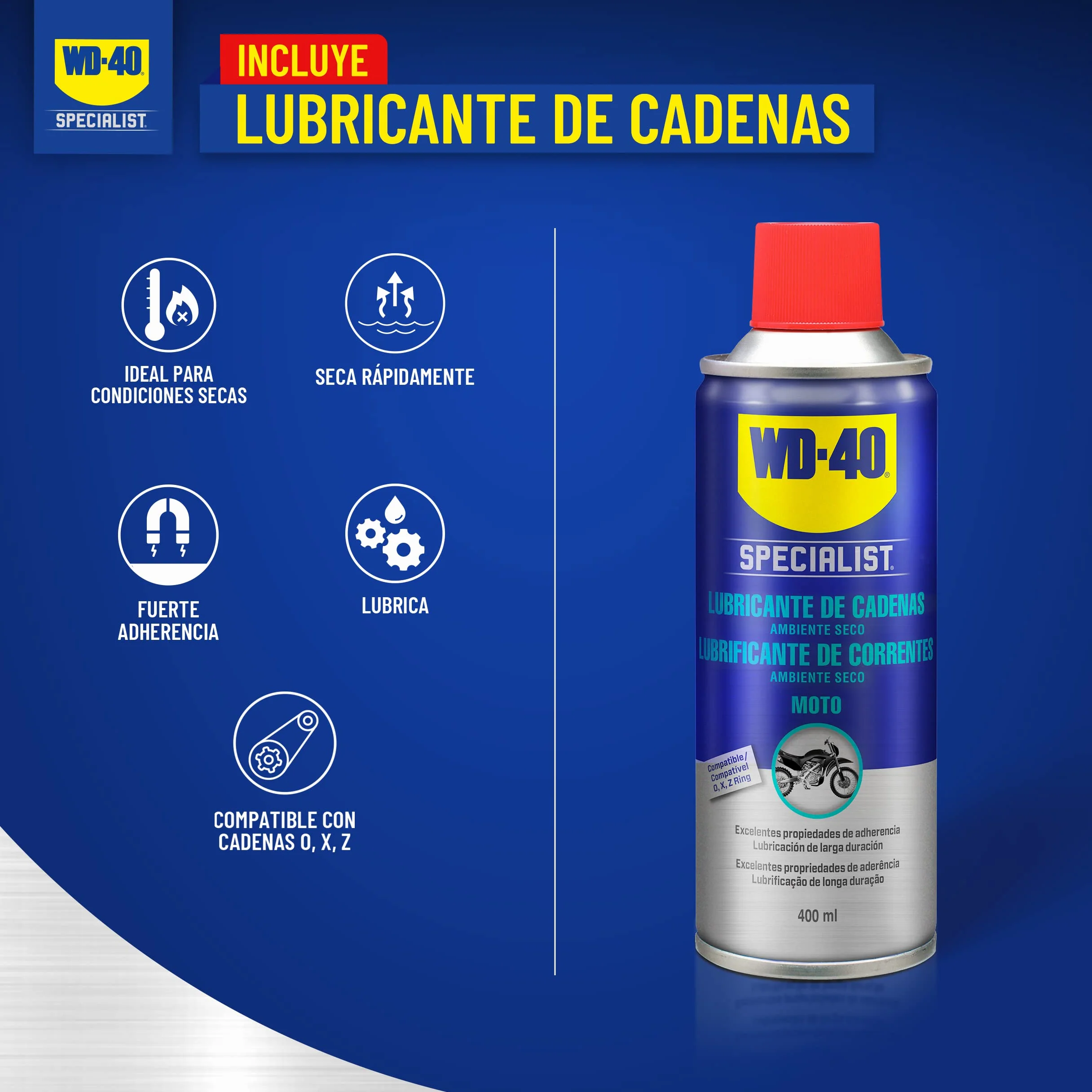 WD-40 Specialist Kit Cadena Motorbike Seco Completo