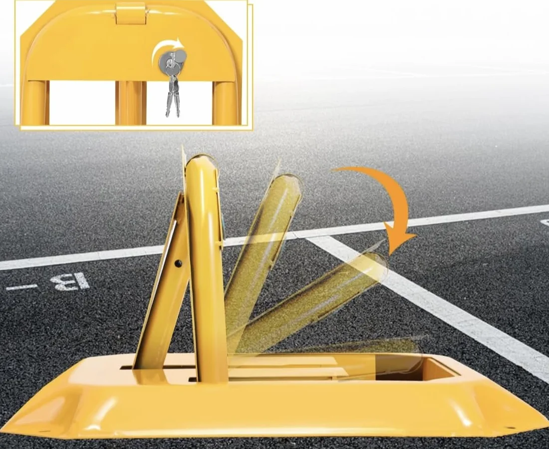 Bloqueador Plegable para Parking con Llave - Cepos Parking - Barrera Parking Seguridad - Cepo para Plaza de Garaje - Protección Antirrobo - Bolardos para Parking