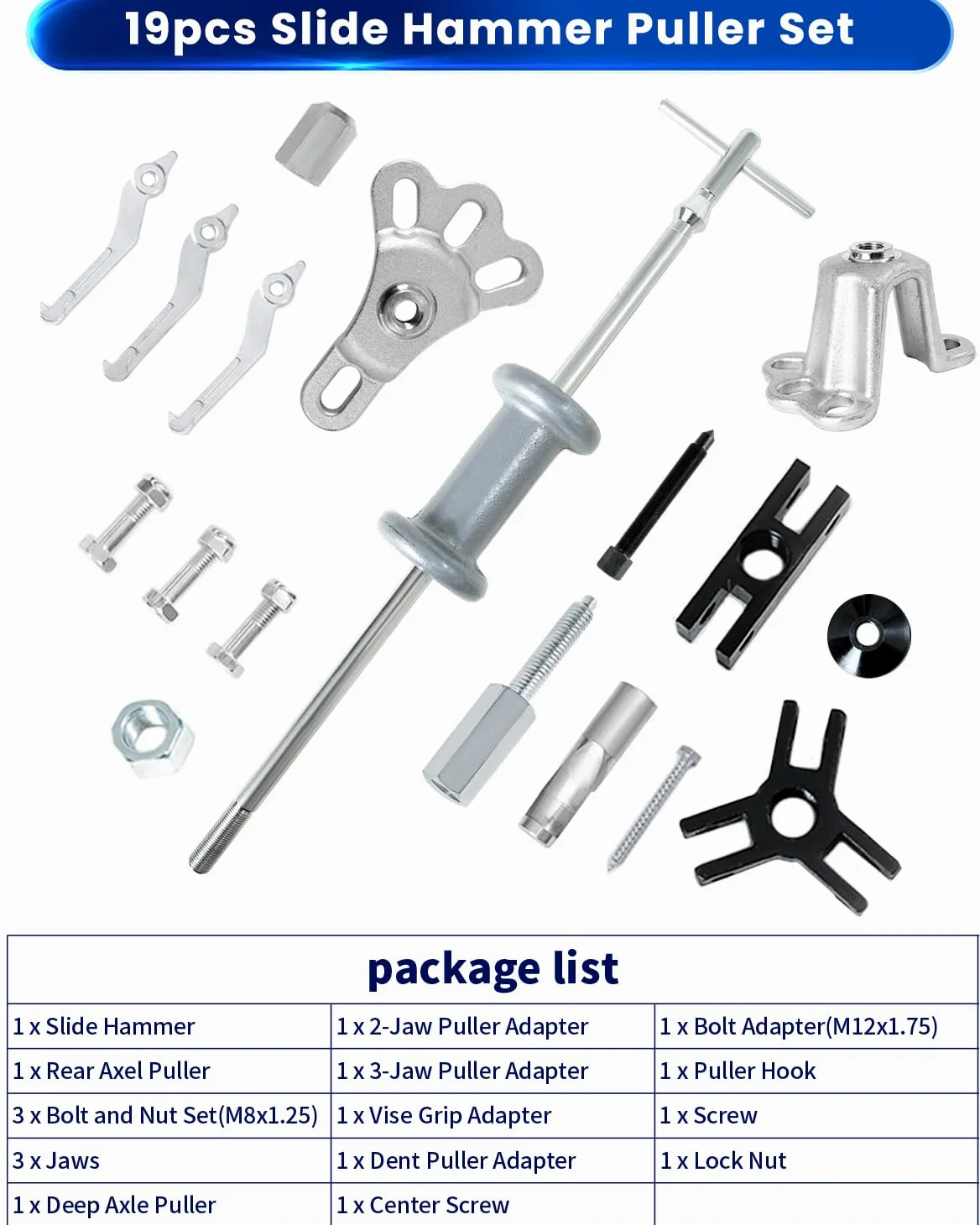 ATPEAM Juego de 19 Piezas Extractor de Rodamientos con Martillo Deslizante y Alta Garra Universal para Coches y Camiones