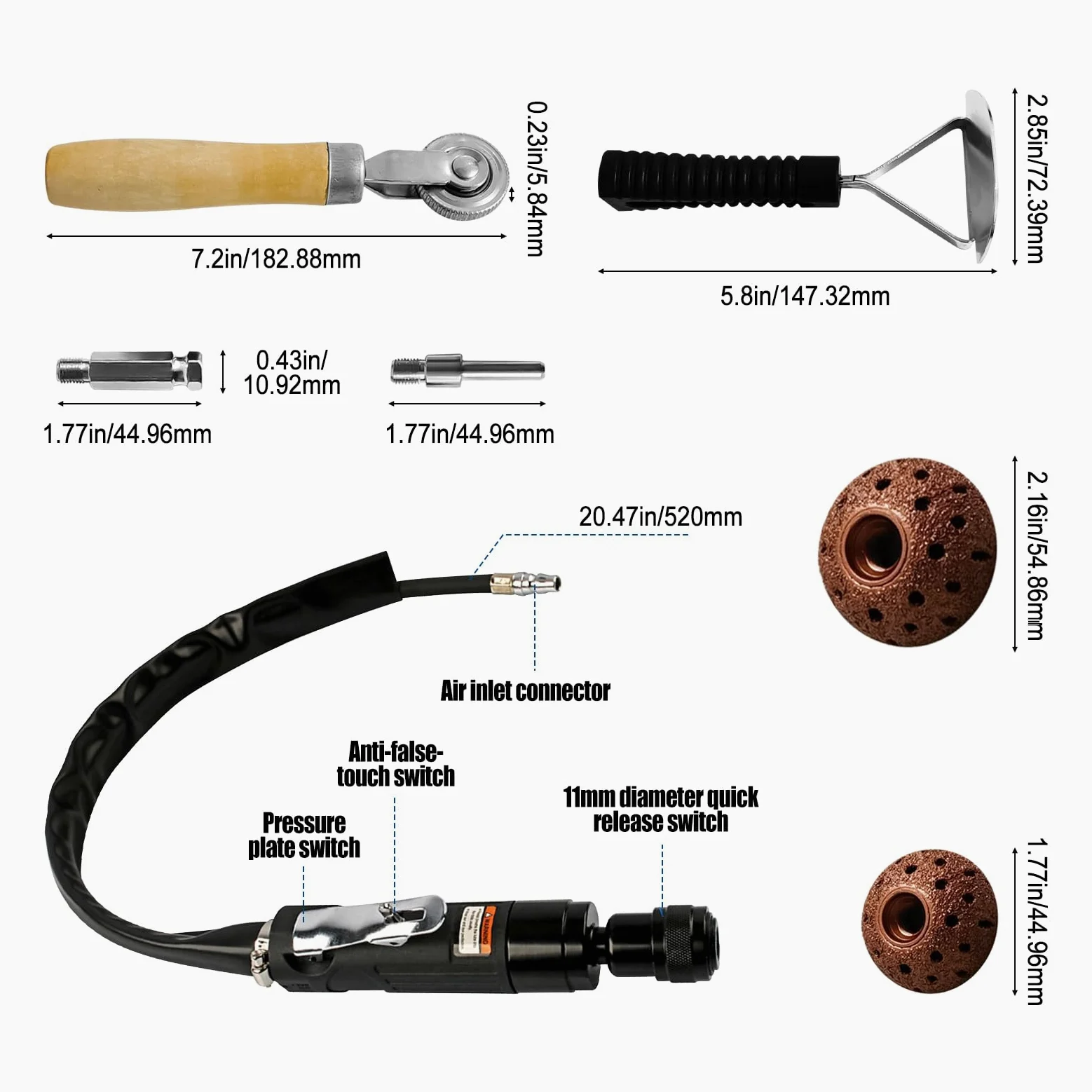Herramientas de reparación de neumáticos, incluye amortiguador de neumáticos de baja velocidad de 2500 rpm, ruedas de pulido de neumáticos de 42 mm y 55 mm, cortador de raspado de rodillo de
