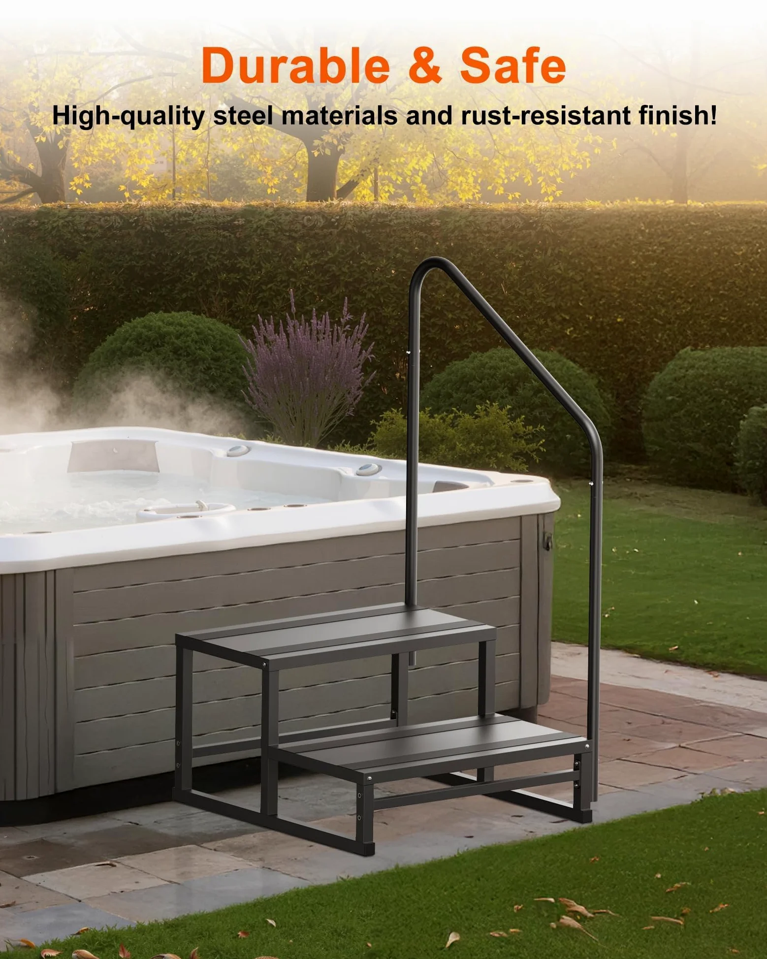 YOLANDO Escalones de RV con pasamanos, escaleras RV de 2 escalones con pasamanos para ancianos y niños, plataforma ancha para bañera de hidromasaje, cámper, casa móvil, porche, piscina, spa, escaleras