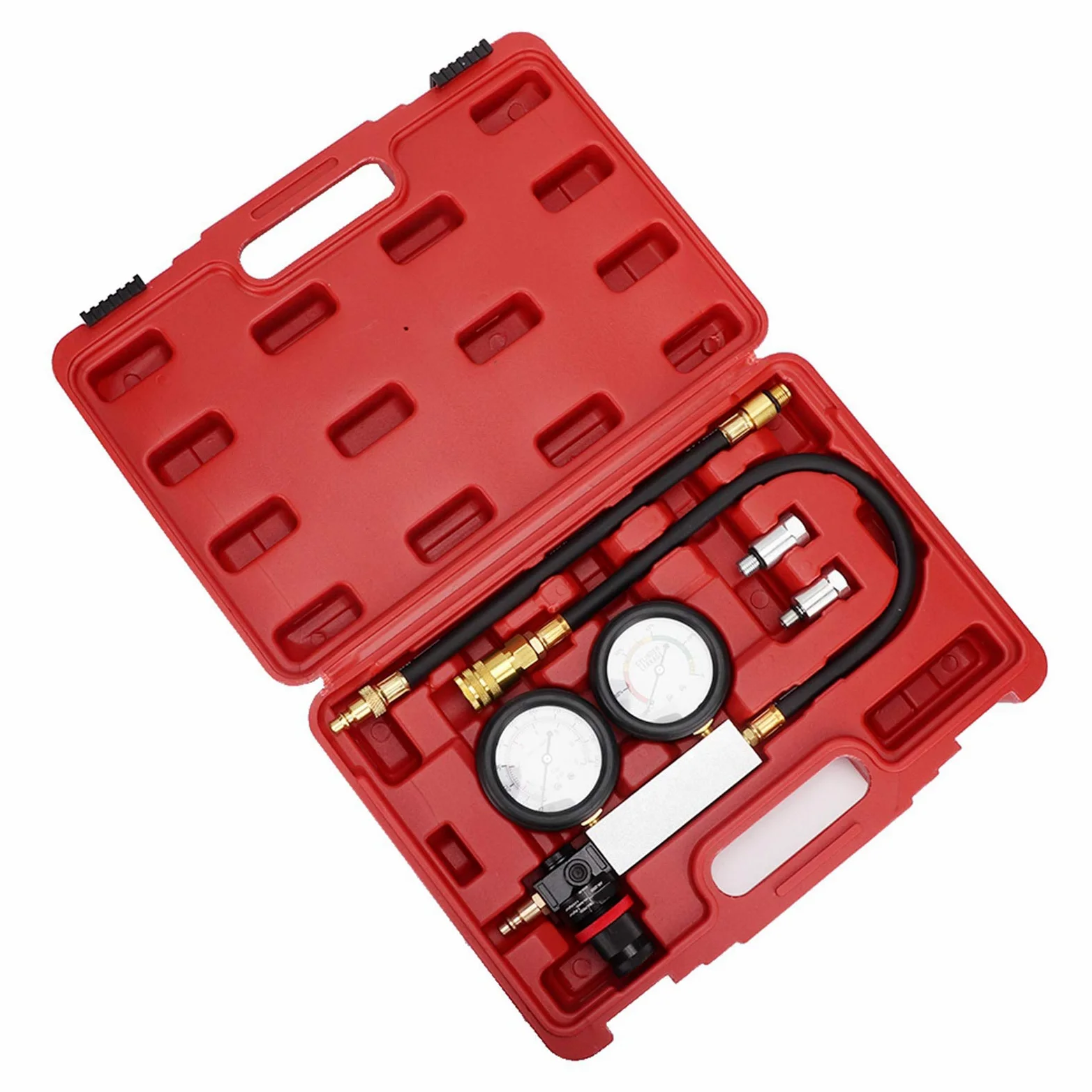 Kit de comprobador de Fugas de Cilindros, Kit Detector de Fugas de compresión con manómetro Doble, comprobador de compresión de Motores de Gasolina