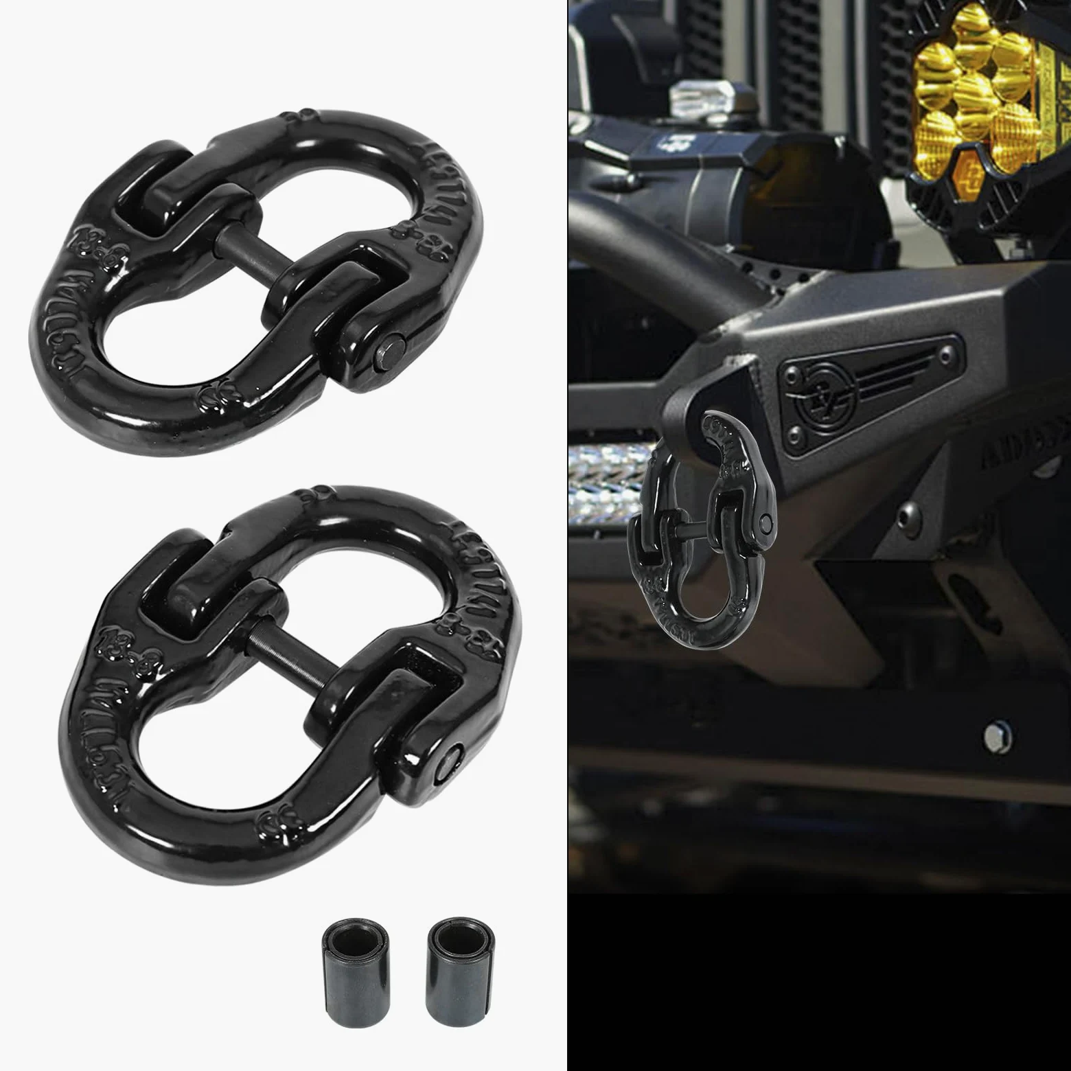 2 eslabones de Acoplamiento de 1,27 cm Grado 80, Enganche de Remolque, Bloqueo de Martillo de Cadena de Seguridad para camión, Color Negro