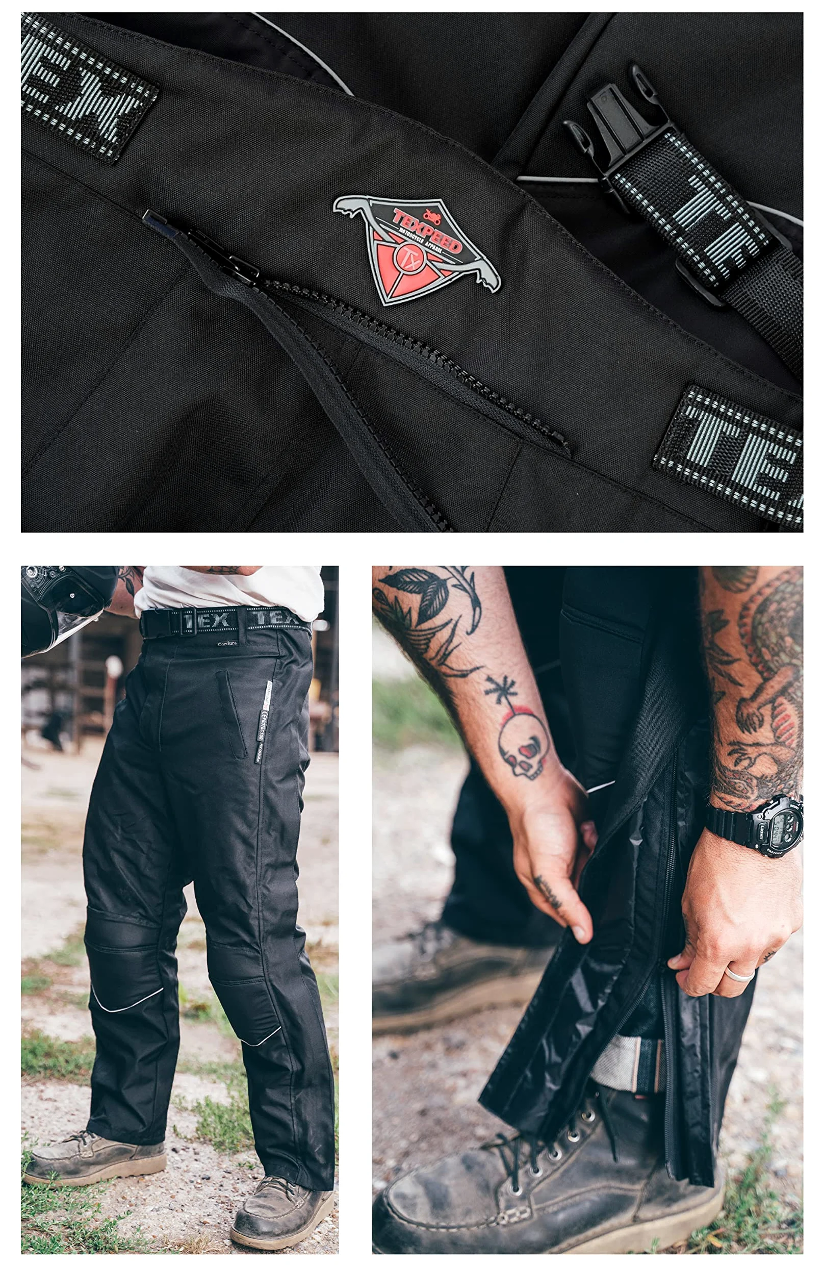 Texpeed Cubre pantalón moto verano/invierno - Sobre pantalones con cremalleras a lo largo de toda la pierna - Impermeables - Negro L Cintura/Pequeño Pierna