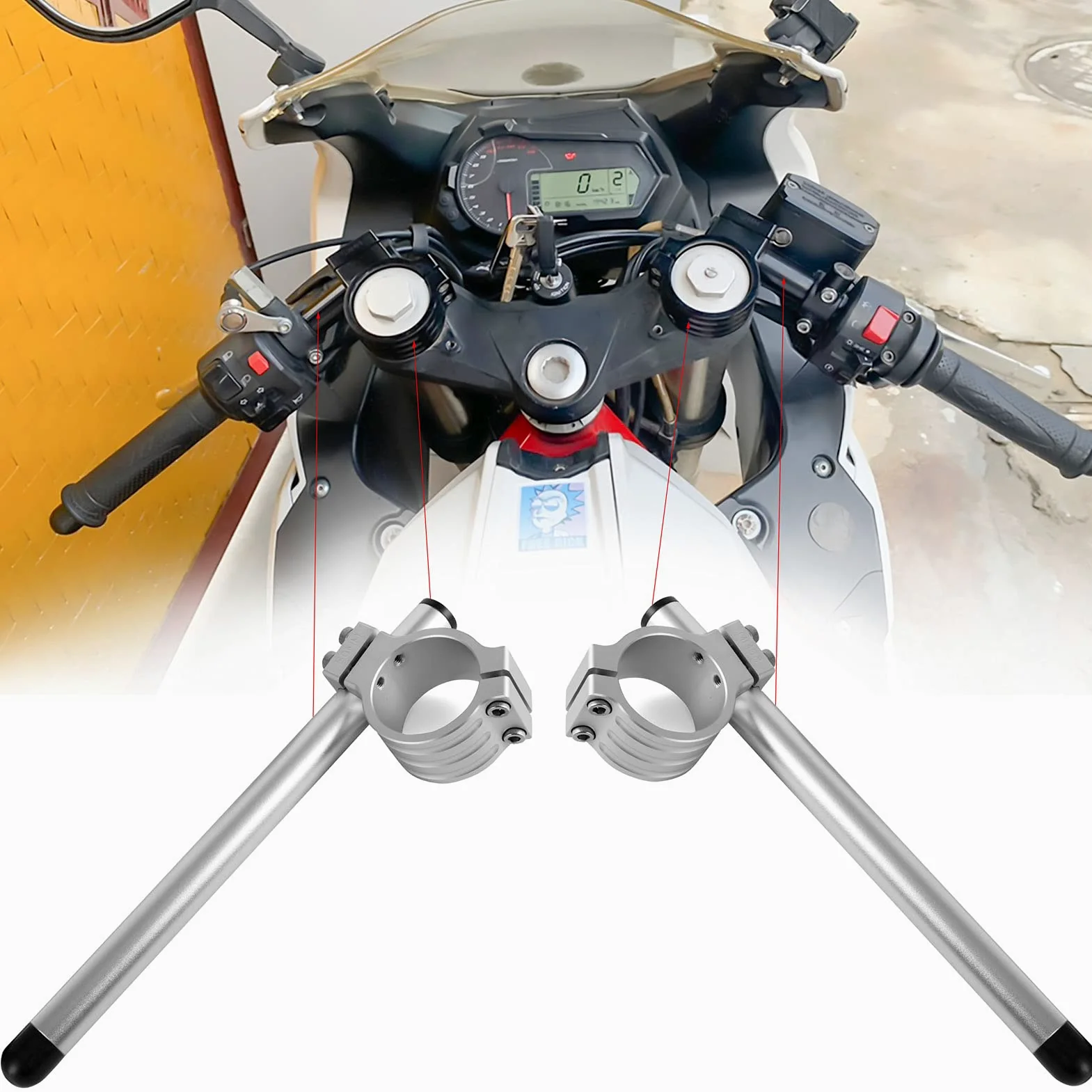 kit semimanillares Φ 33mm para CB350 KZ400 GN250 GS250 GS400 SRX250 XV250 XS400 moto horquilla Ø 33mm cafe racer semi manillares inclinables 7°,tubos Ø 22.2mm aluminio