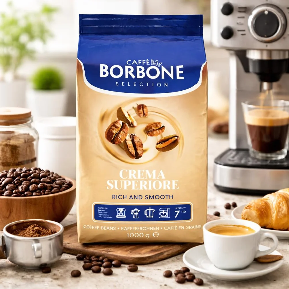 Caffè Borbone Café en Grano Crema Superiore Intensidad 7/10 Mezcla Potente y Refinada 1kg