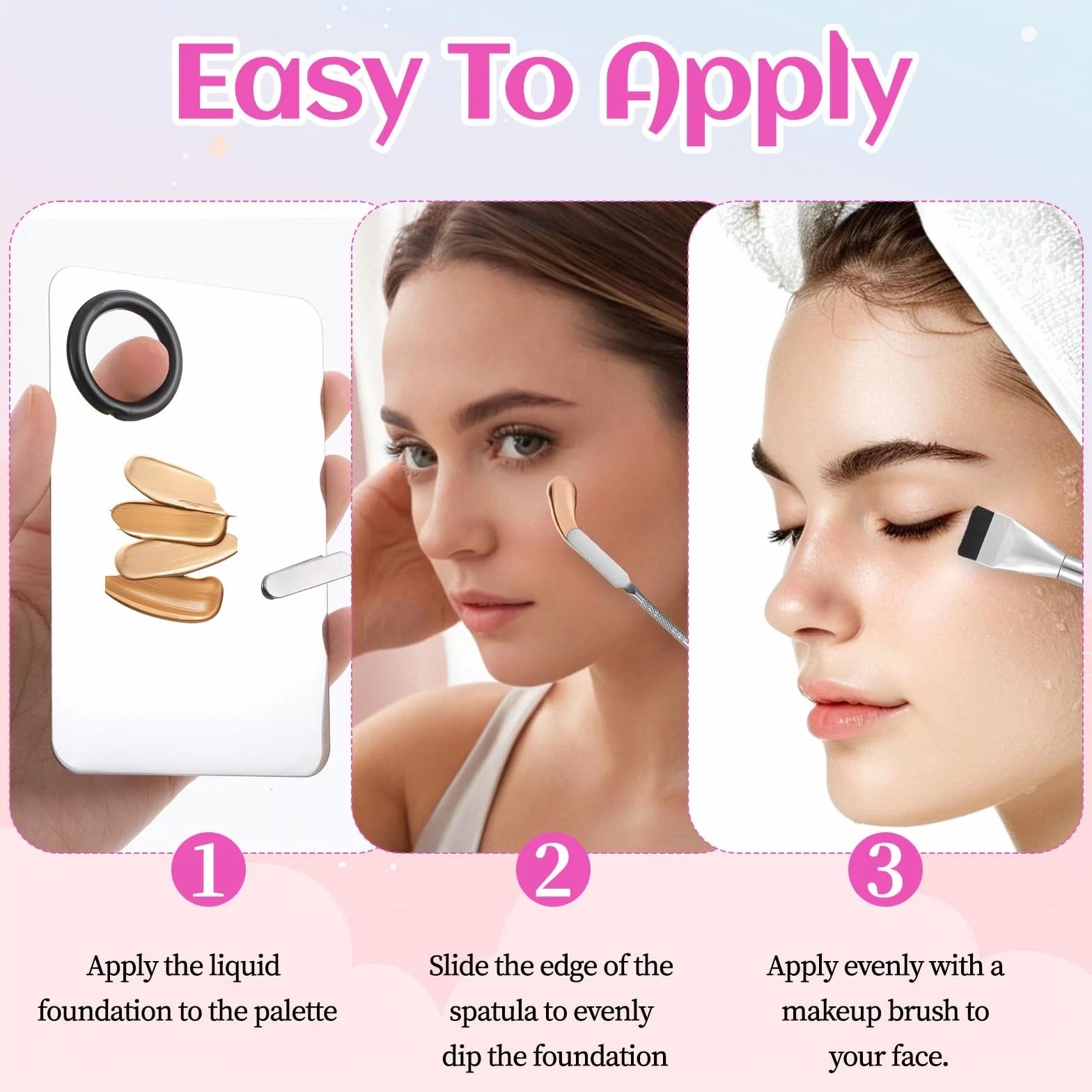 JJUNW Paleta de maquillaje acero inoxidable 3 unidades juego espátula brocha mezcla