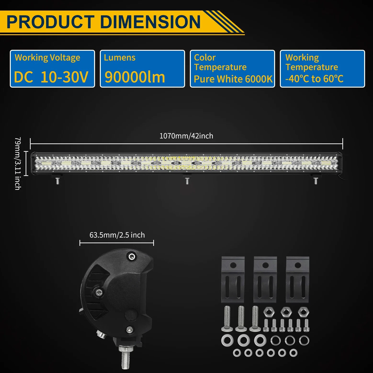 SKYWORLD 8D Barra de luz LED, 42 pulgadas 107 cm 900W barra luces led coche largo alcance 12v 24v Impermeable para off road camión ATV todoterreno 4x4 vehículos, 6000K lámpara de conducción