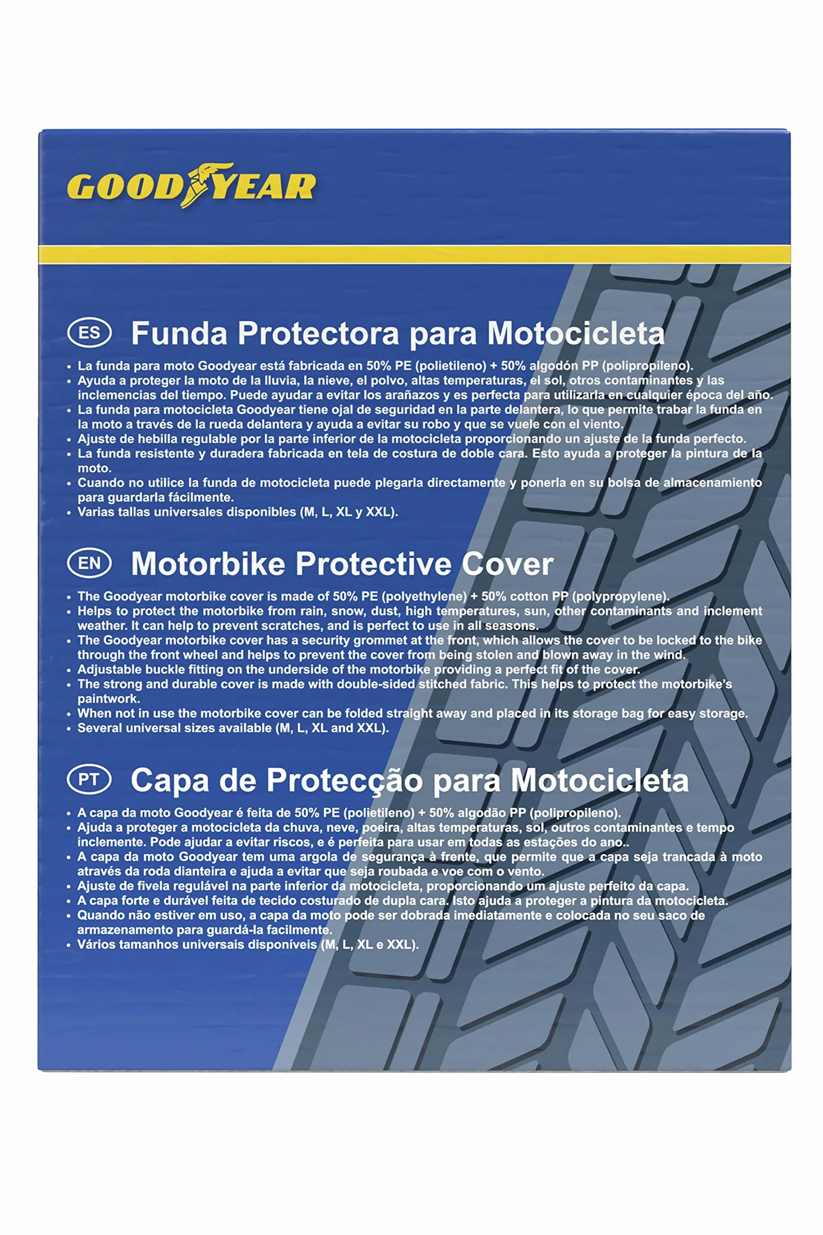 Goodyear Funda Protectora para Moto Talla L Doble Capa con Ojal de Seguridad